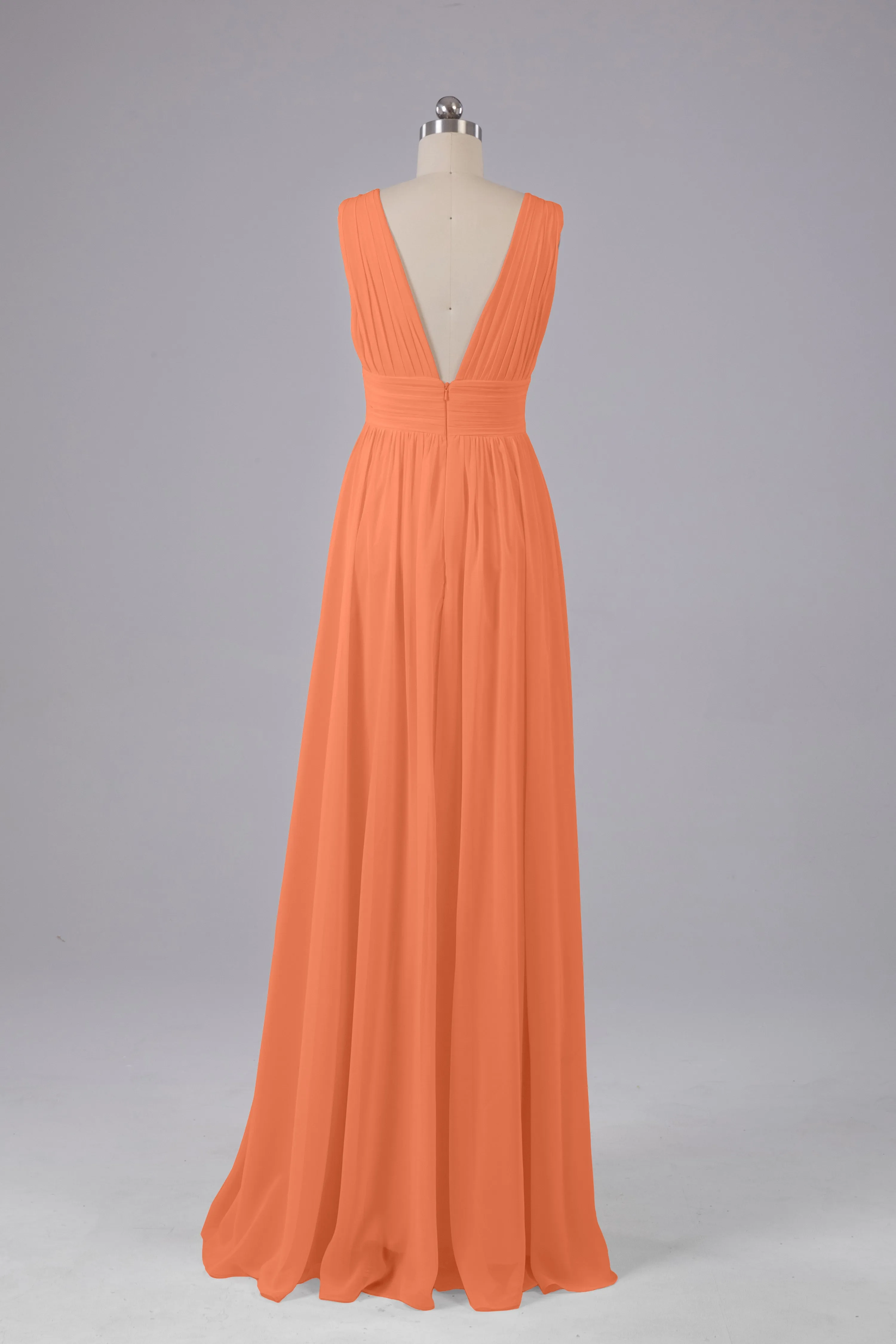 V Neck Chiffon Long Bridesmaid Dresses with Split