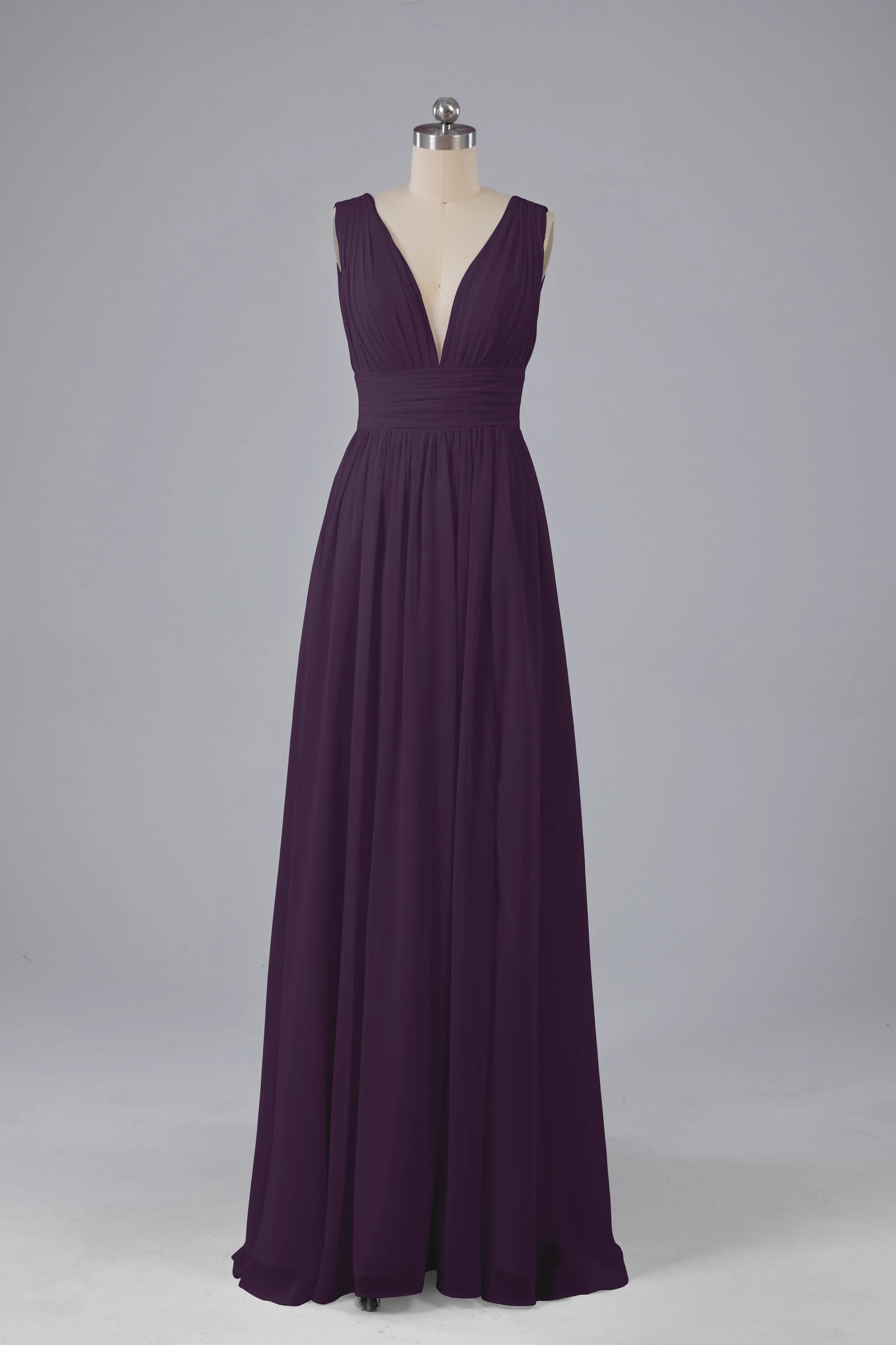 V Neck Chiffon Long Bridesmaid Dresses with Split