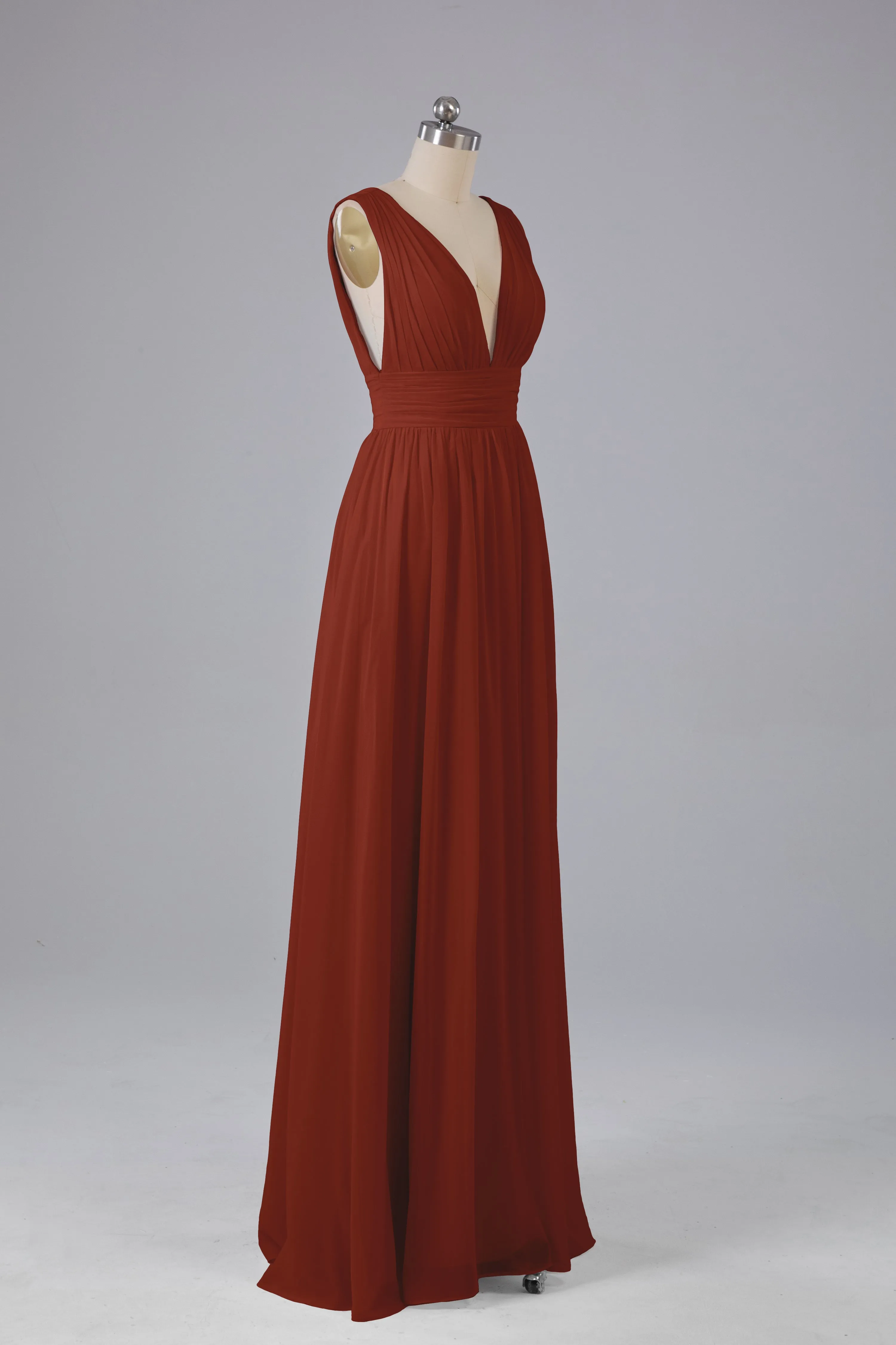 V Neck Chiffon Long Bridesmaid Dresses with Split
