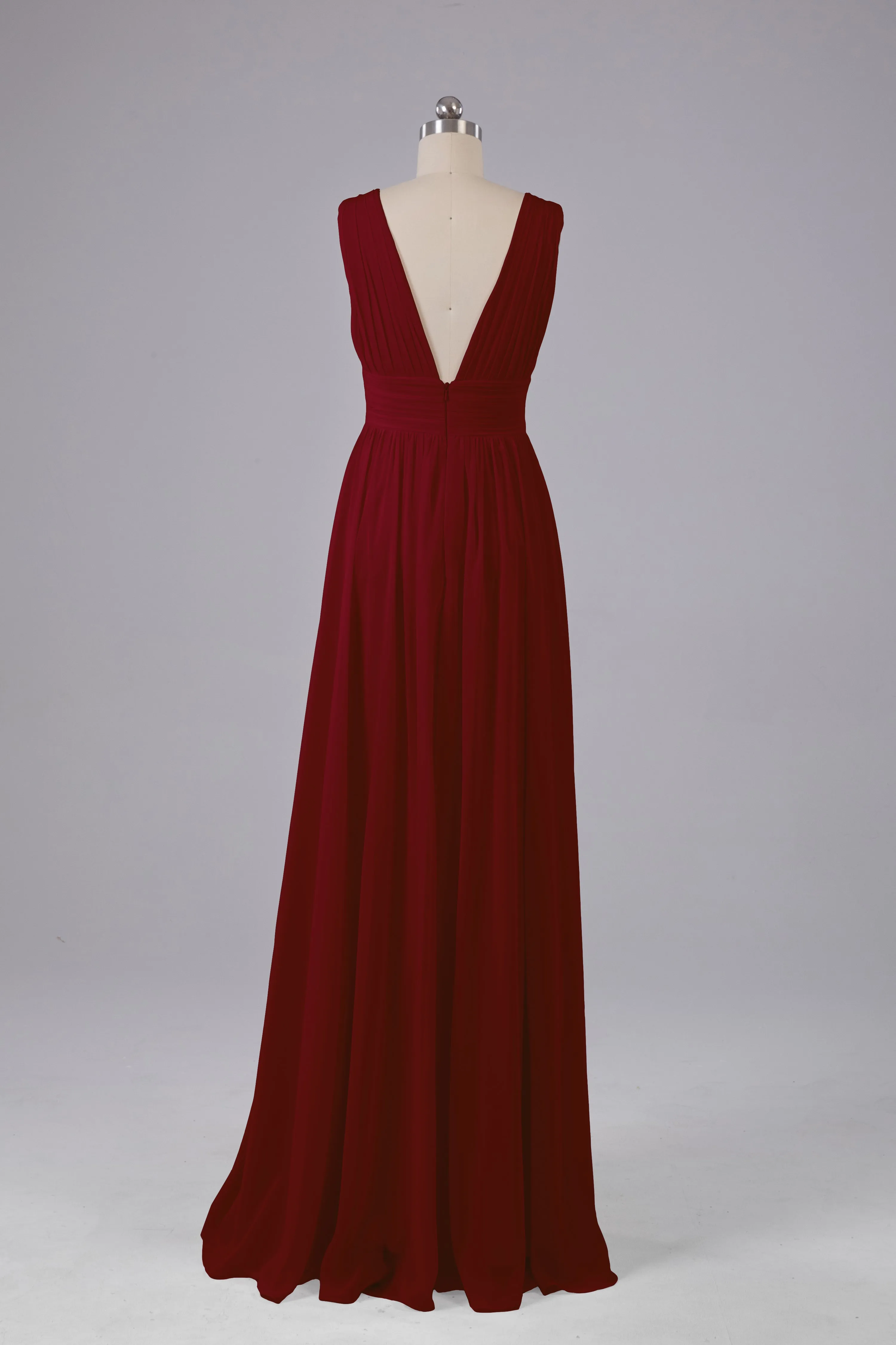 V Neck Chiffon Long Bridesmaid Dresses with Split