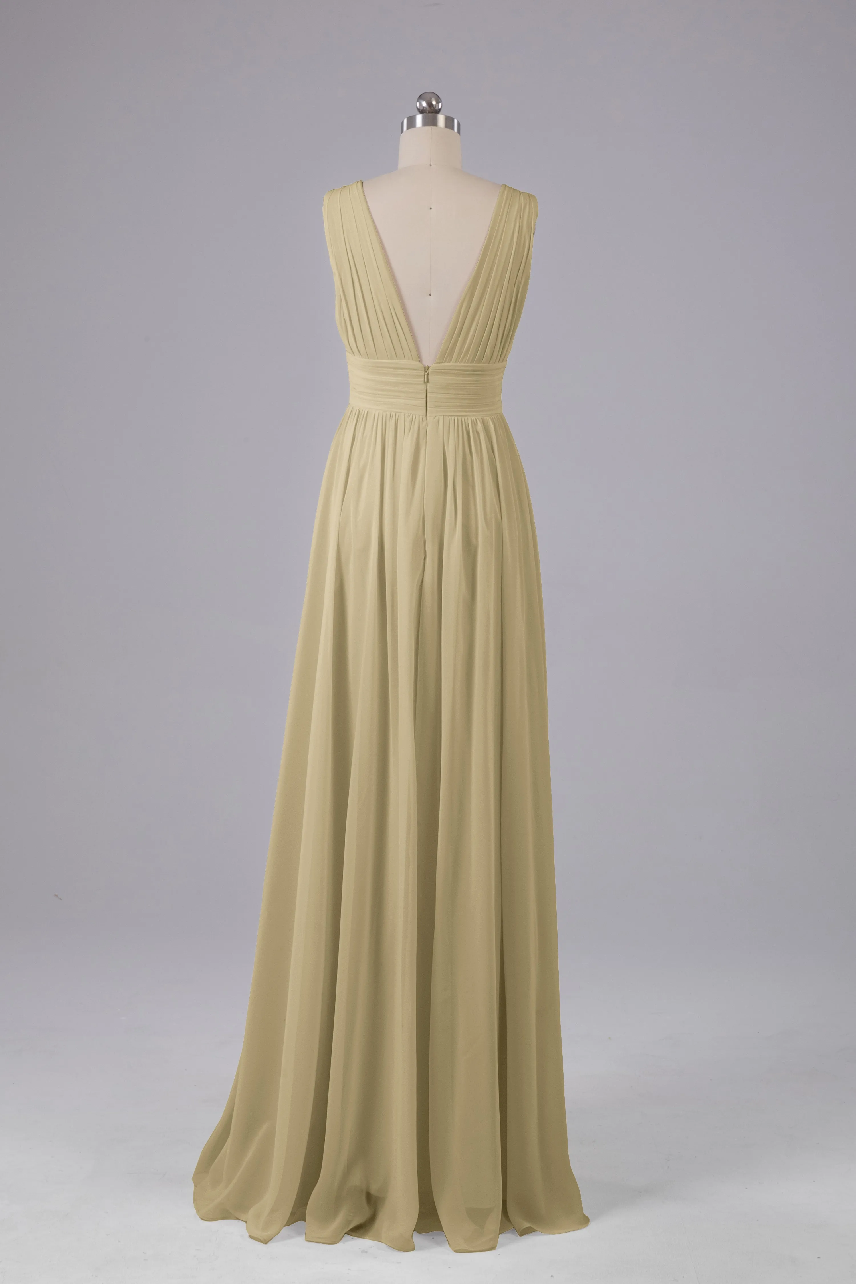 V Neck Chiffon Long Bridesmaid Dresses with Split