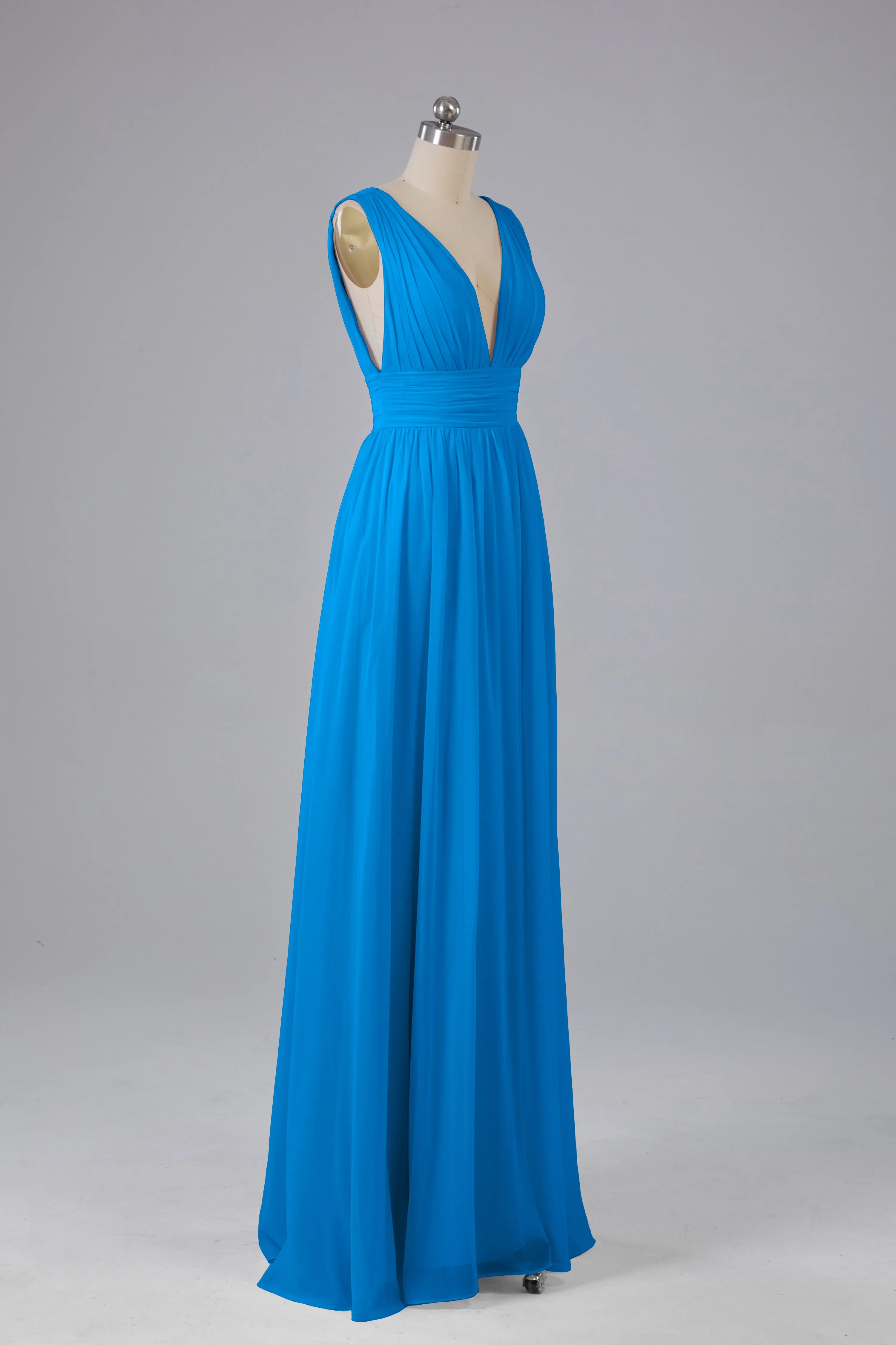 V Neck Chiffon Long Bridesmaid Dresses with Split