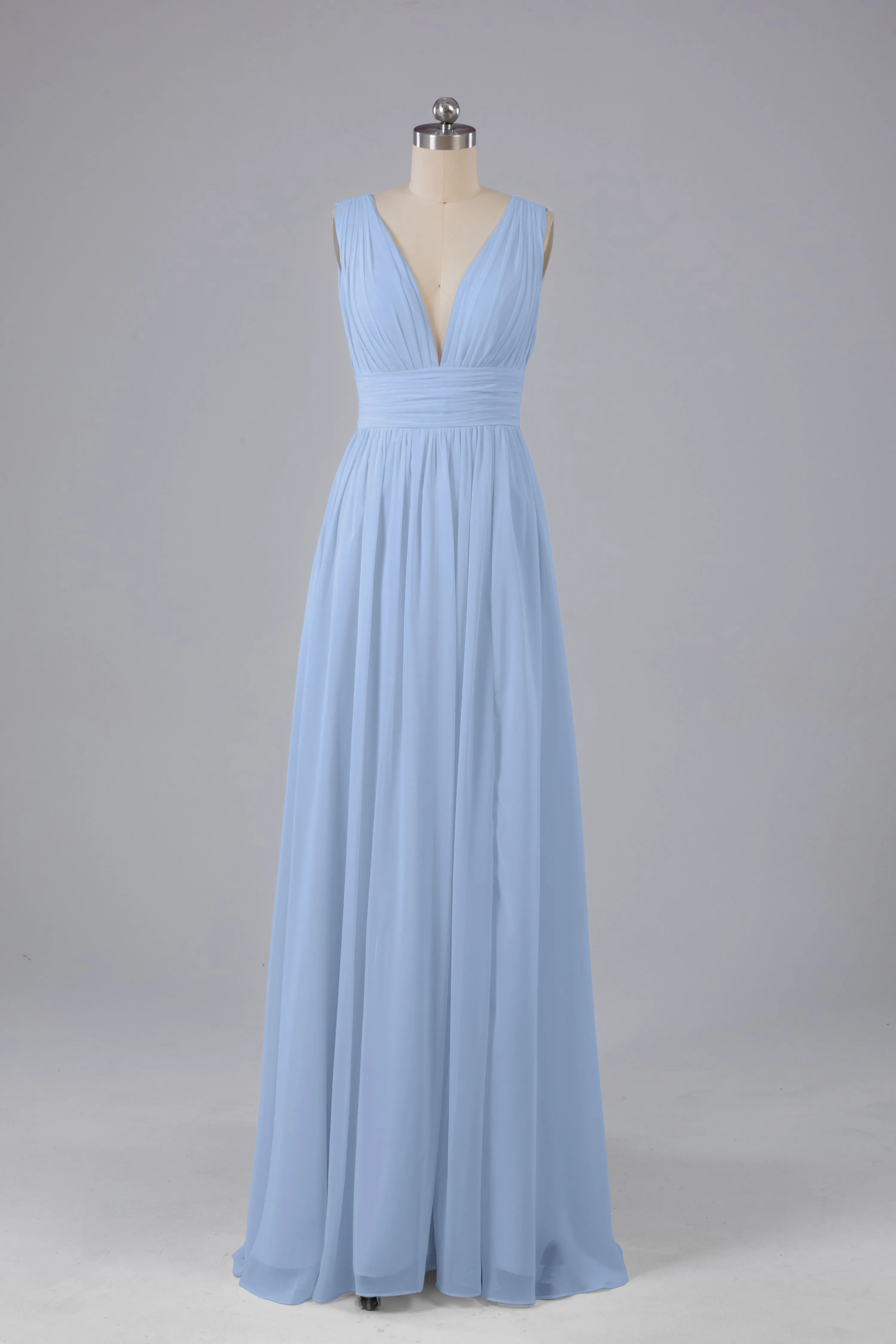 V Neck Chiffon Long Bridesmaid Dresses with Split