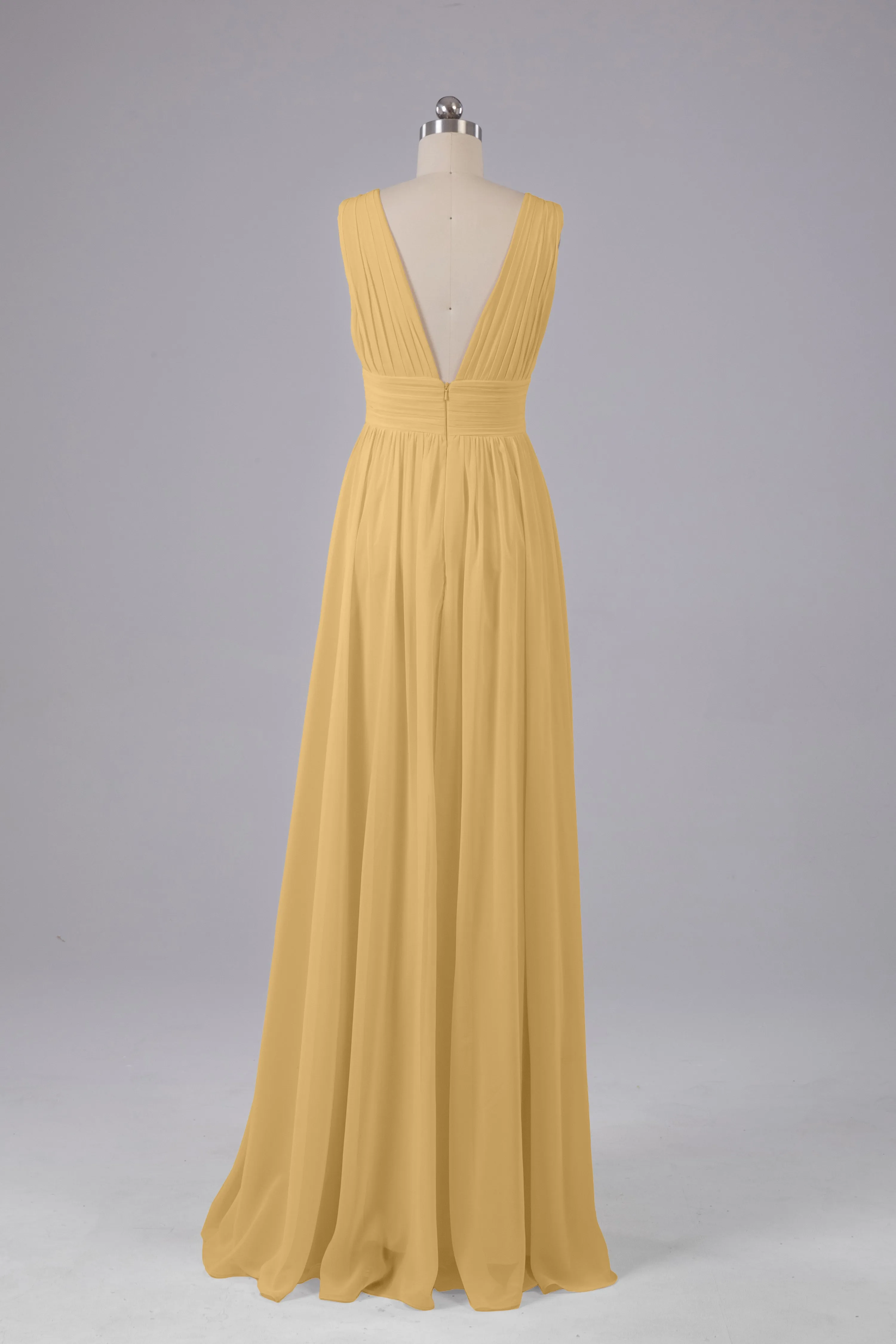 V Neck Chiffon Long Bridesmaid Dresses with Split