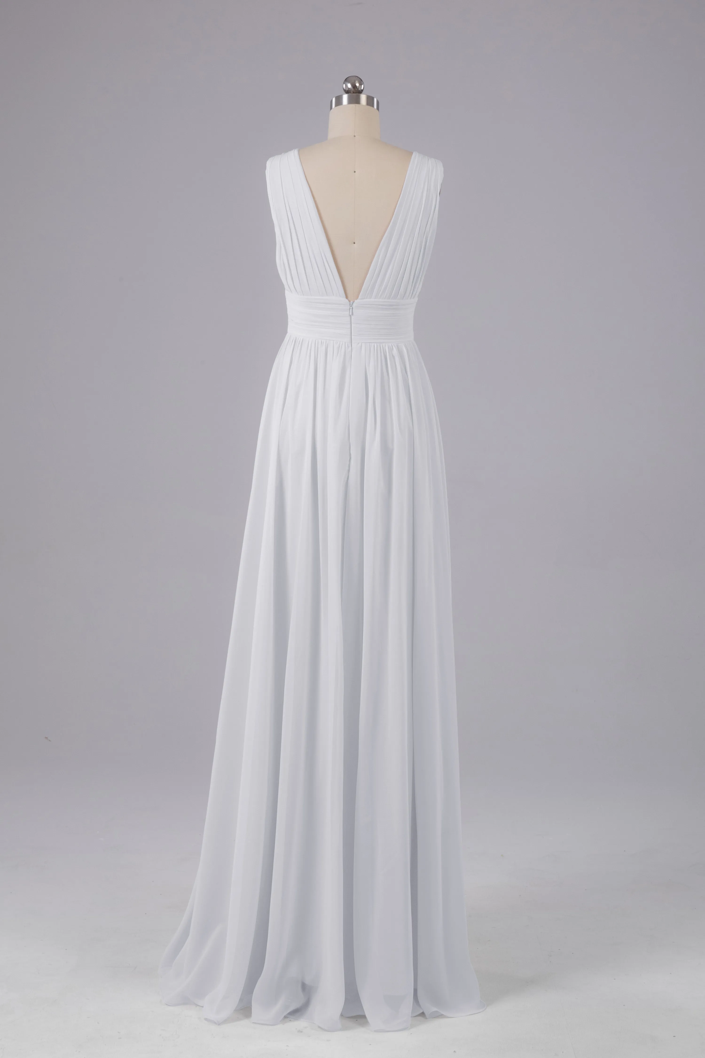 V Neck Chiffon Long Bridesmaid Dresses with Split