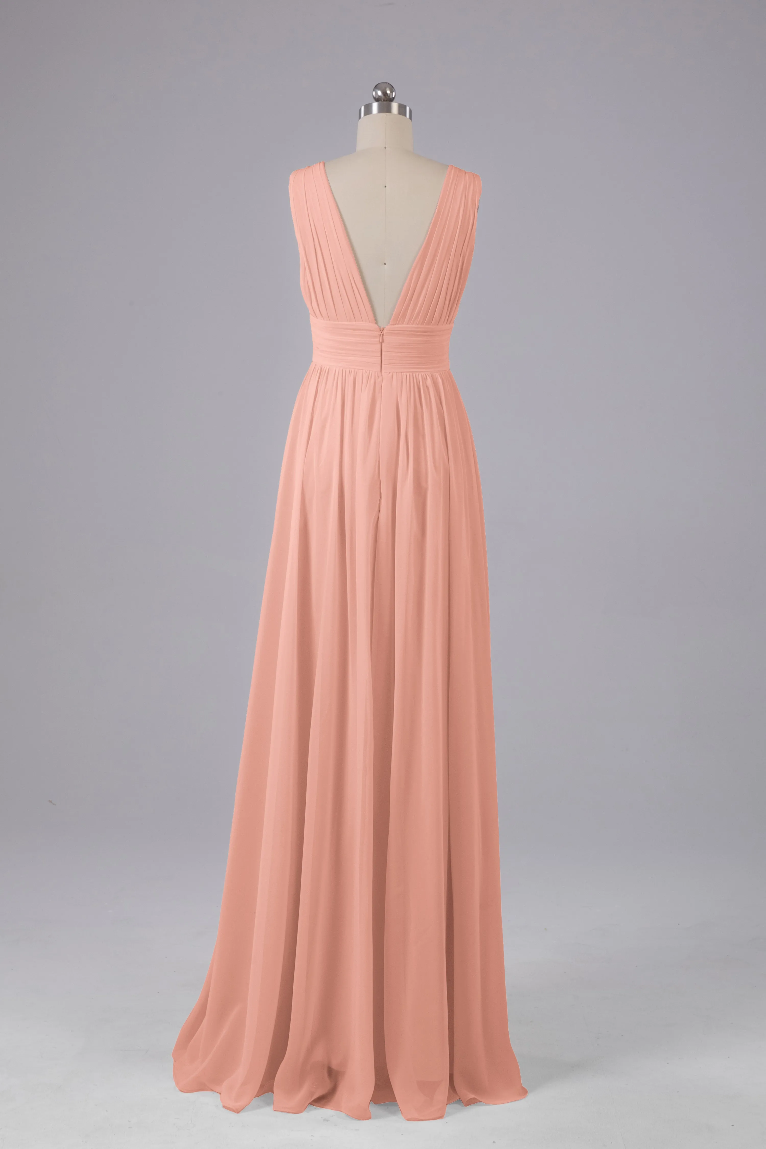 V Neck Chiffon Long Bridesmaid Dresses with Split