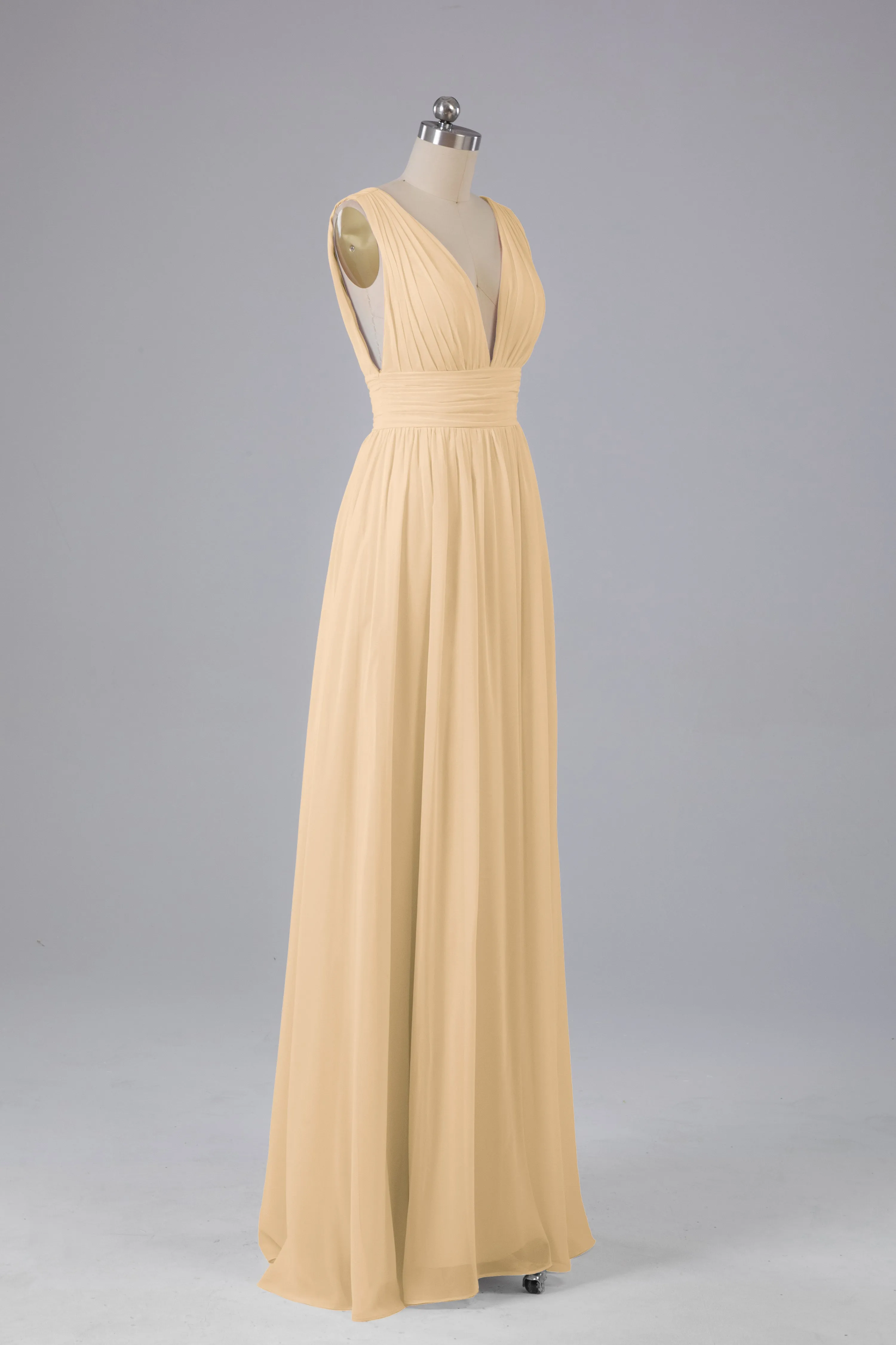 V Neck Chiffon Long Bridesmaid Dresses with Split