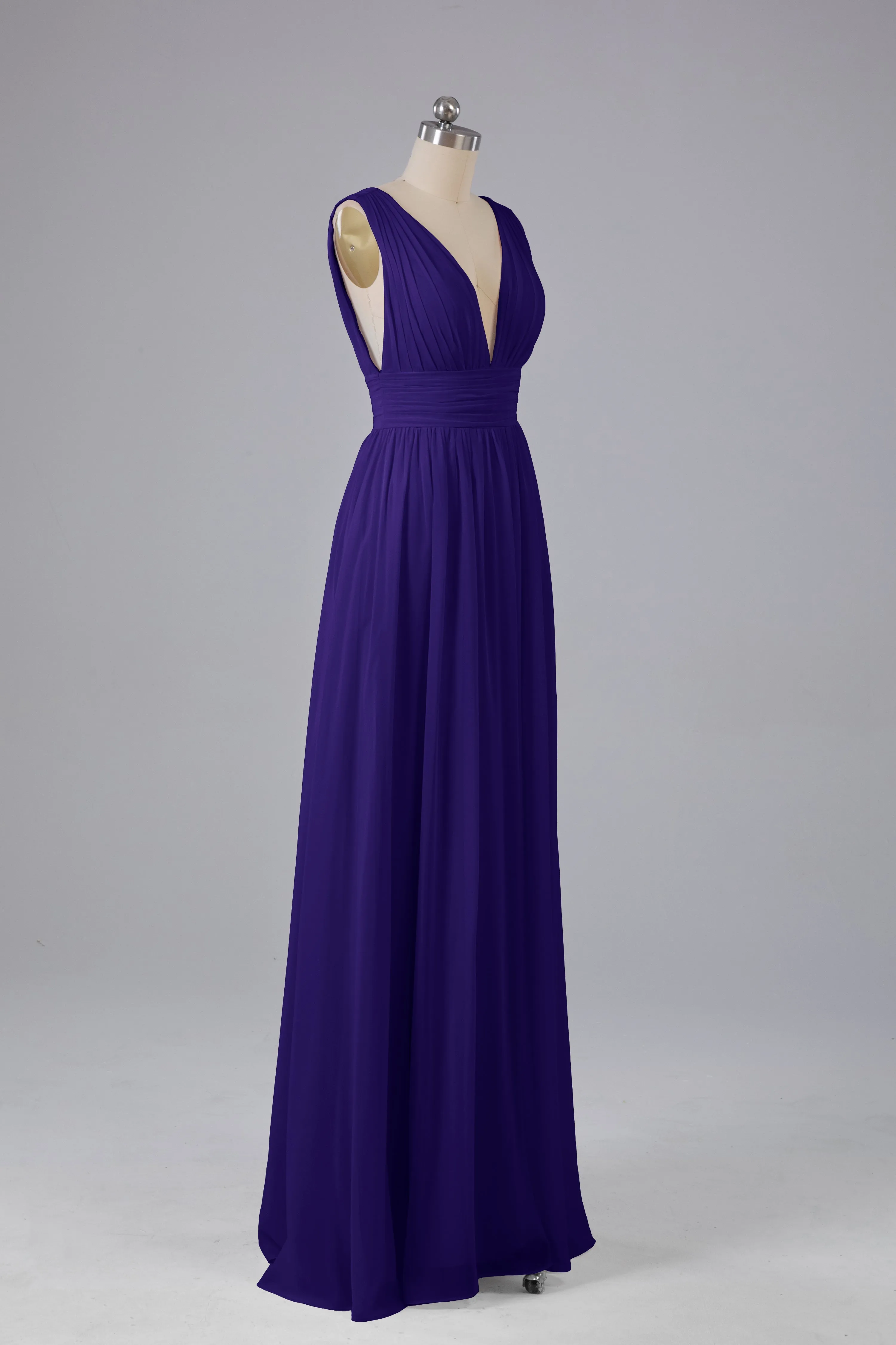 V Neck Chiffon Long Bridesmaid Dresses with Split