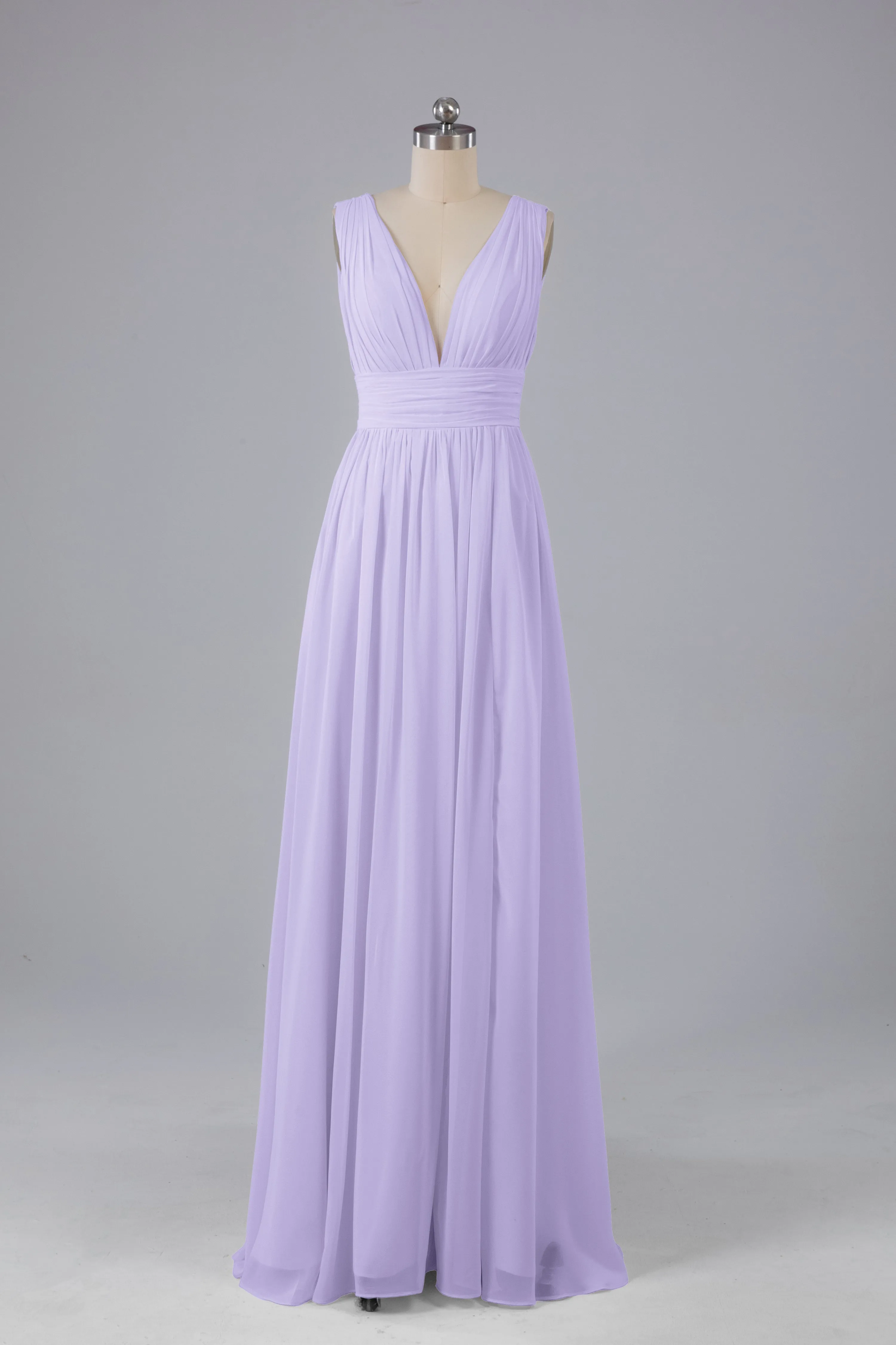 V Neck Chiffon Long Bridesmaid Dresses with Split