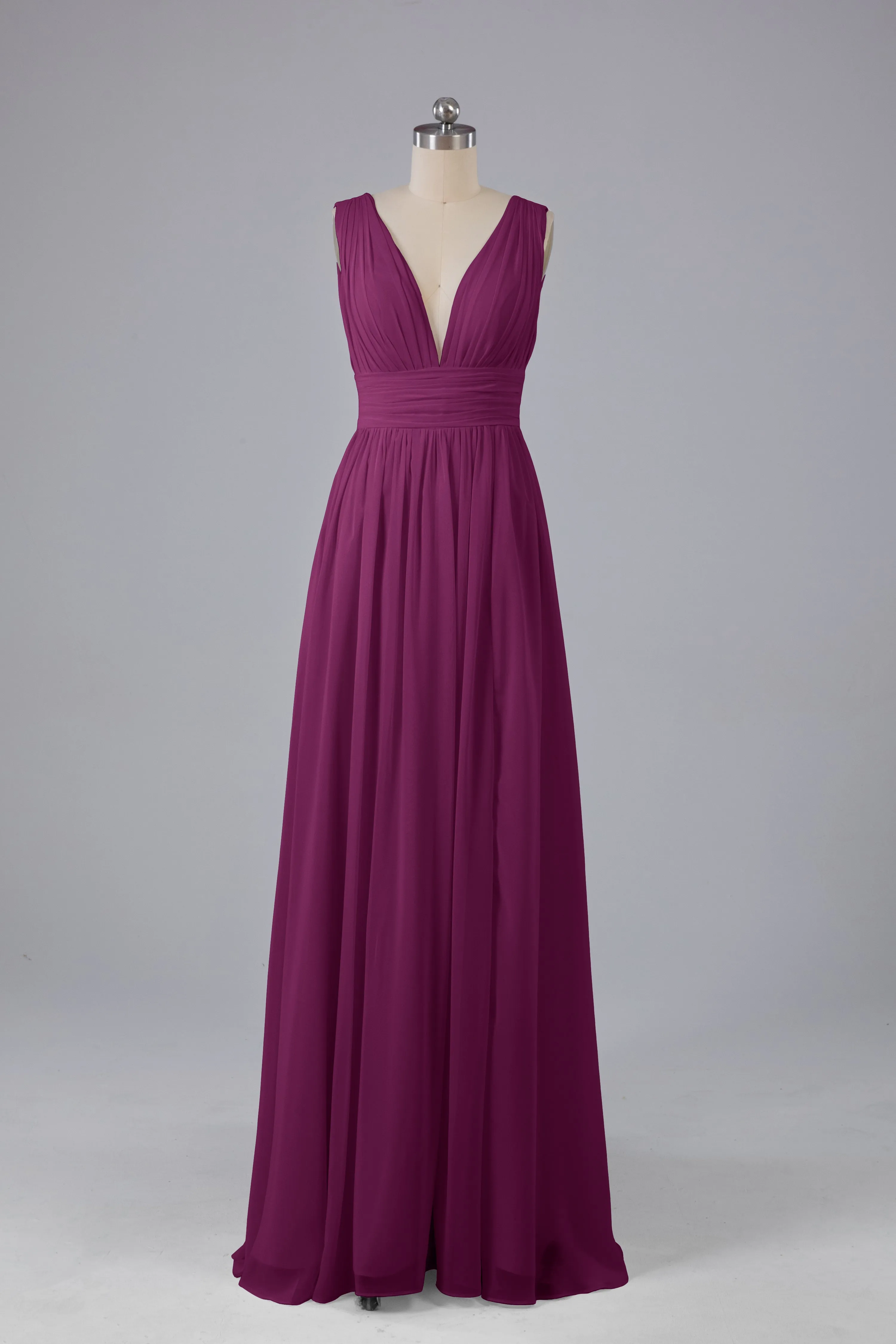 V Neck Chiffon Long Bridesmaid Dresses with Split