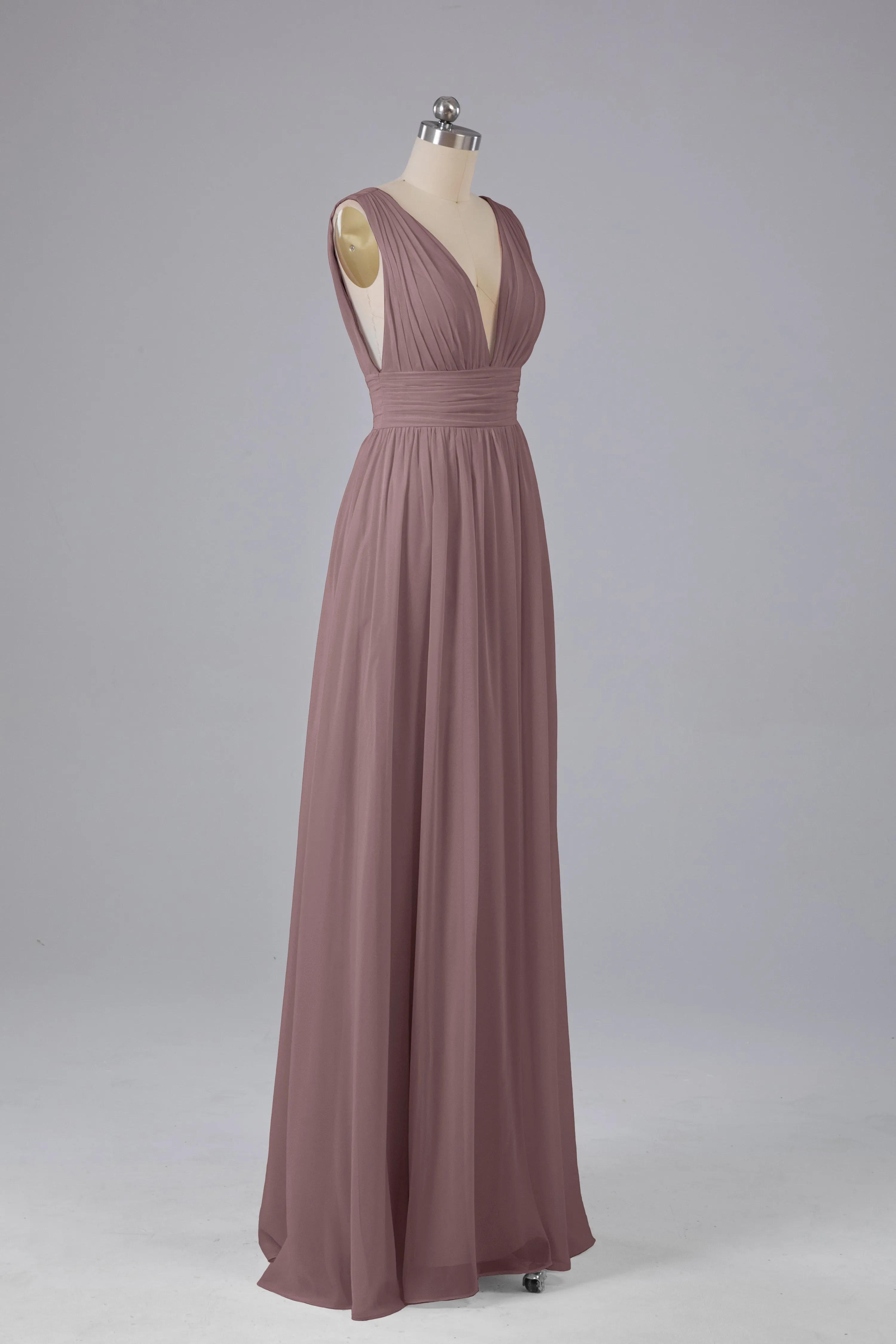 V Neck Chiffon Long Bridesmaid Dresses with Split