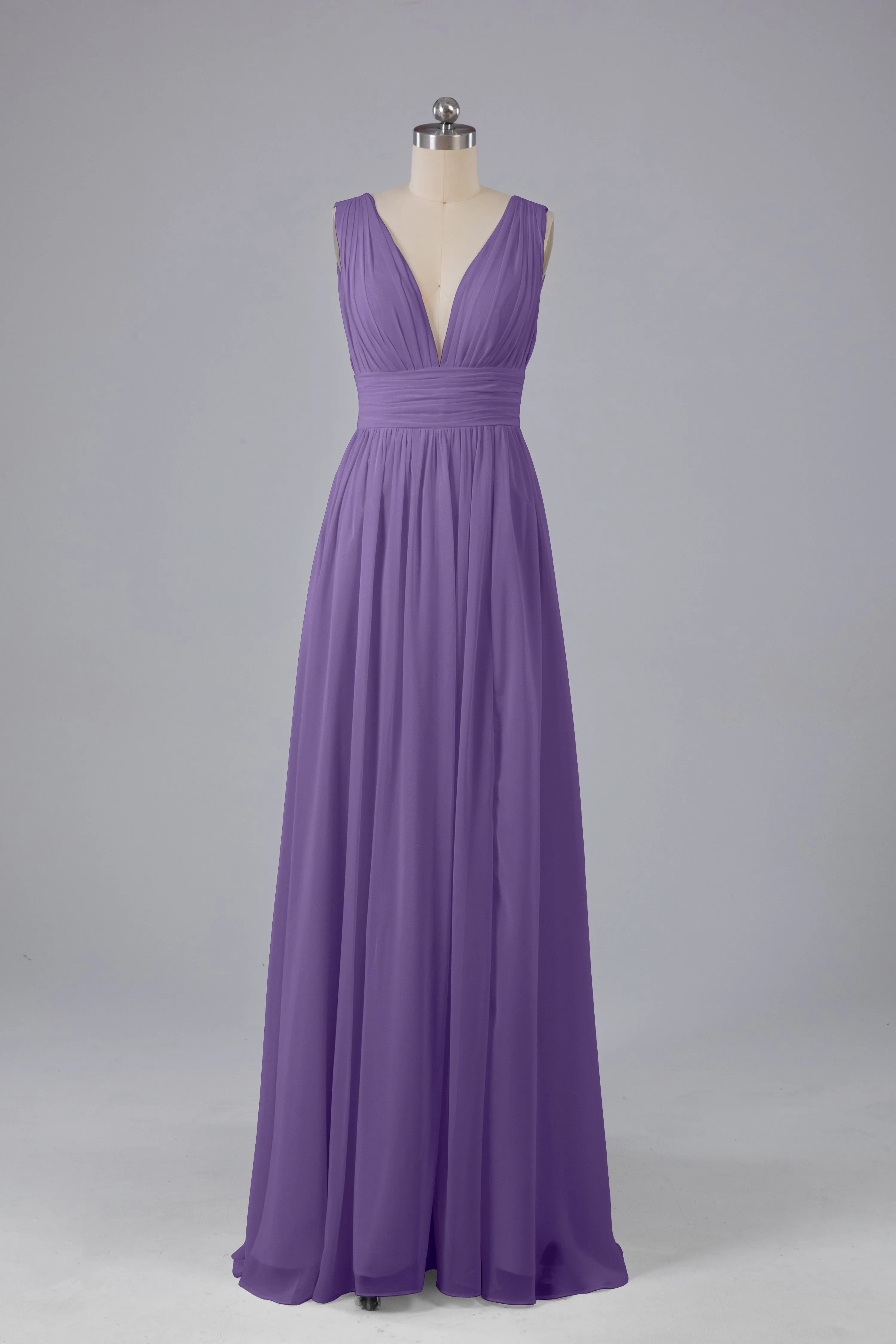 V Neck Chiffon Long Bridesmaid Dresses with Split
