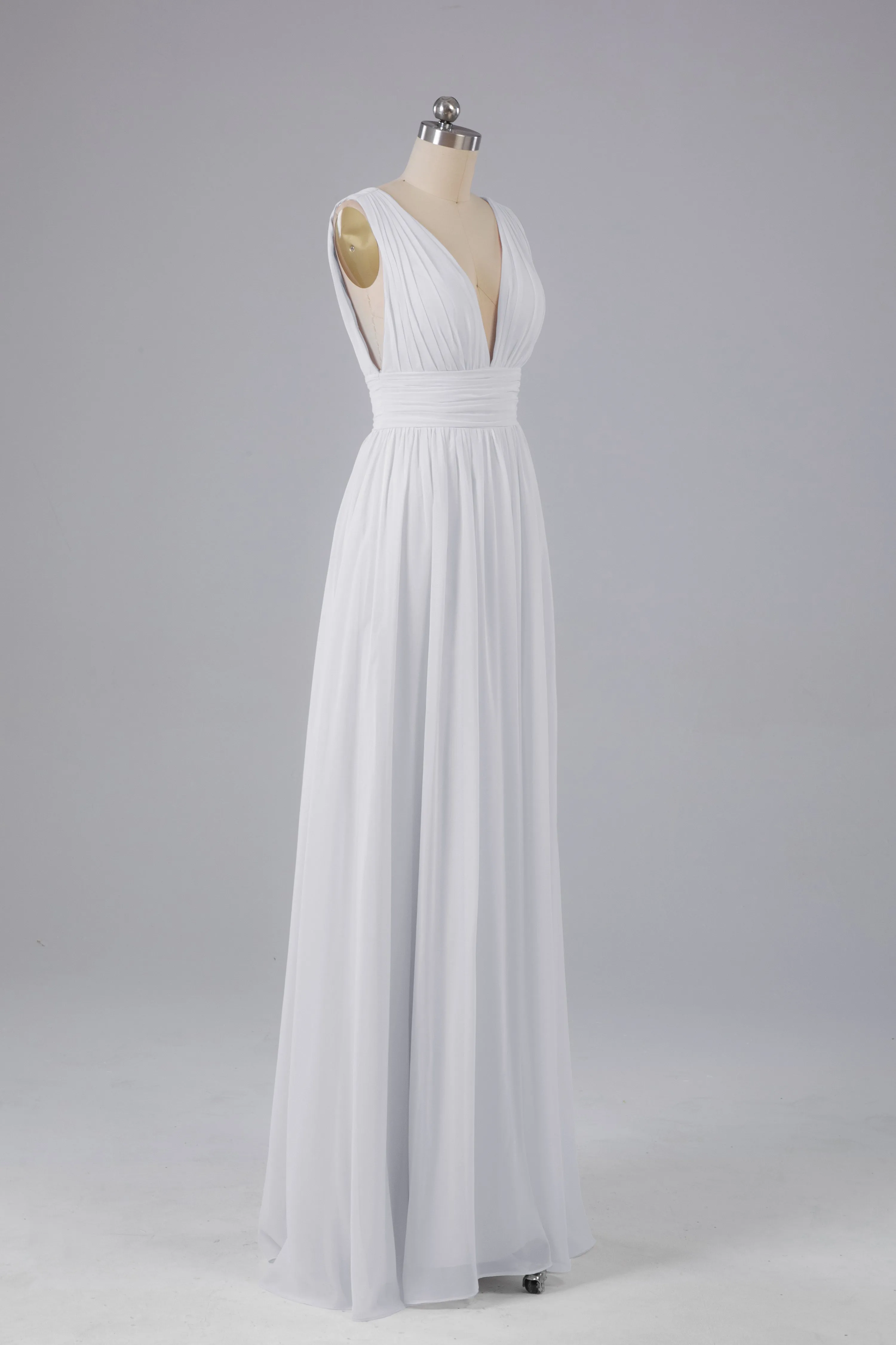 V Neck Chiffon Long Bridesmaid Dresses with Split