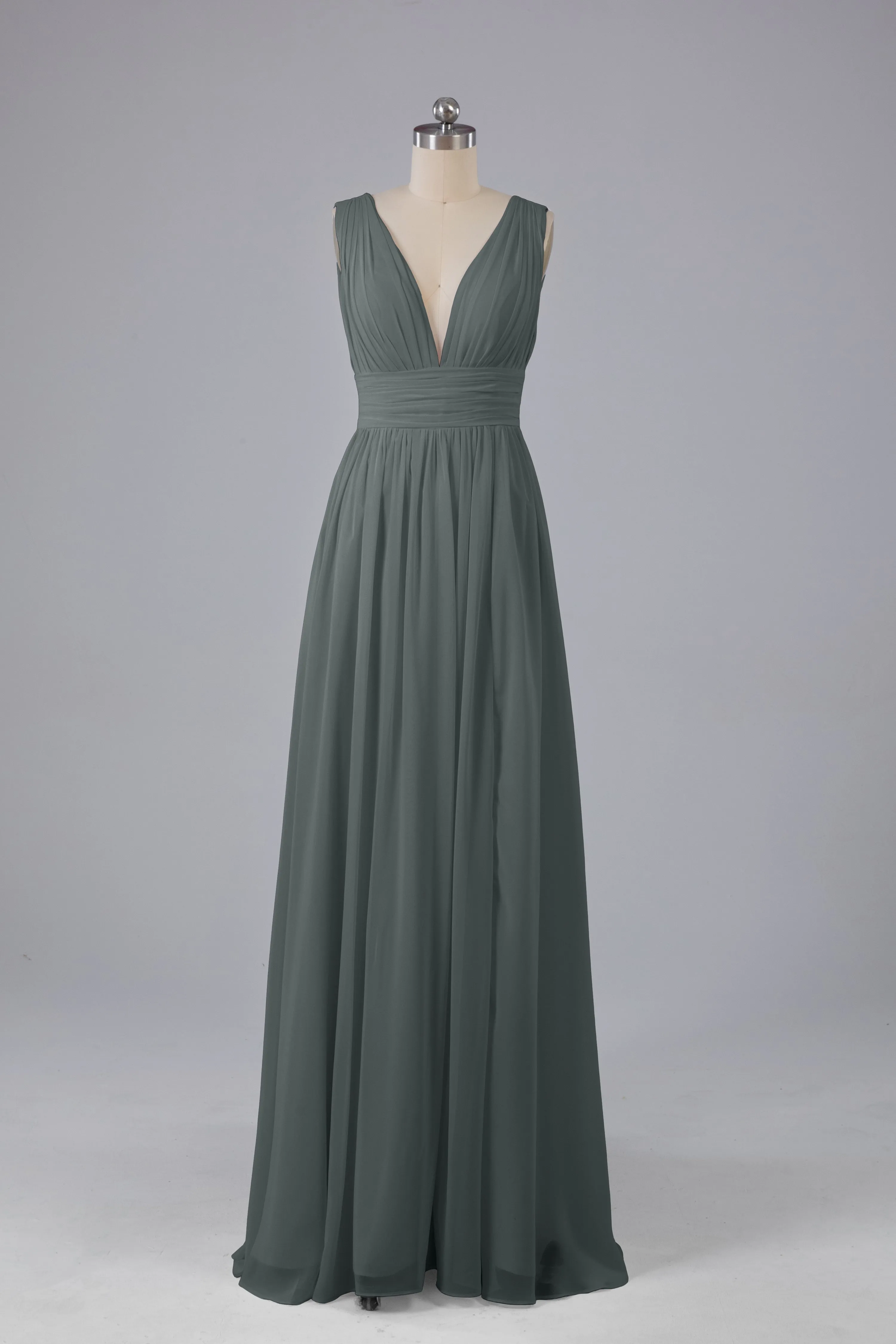 V Neck Chiffon Long Bridesmaid Dresses with Split