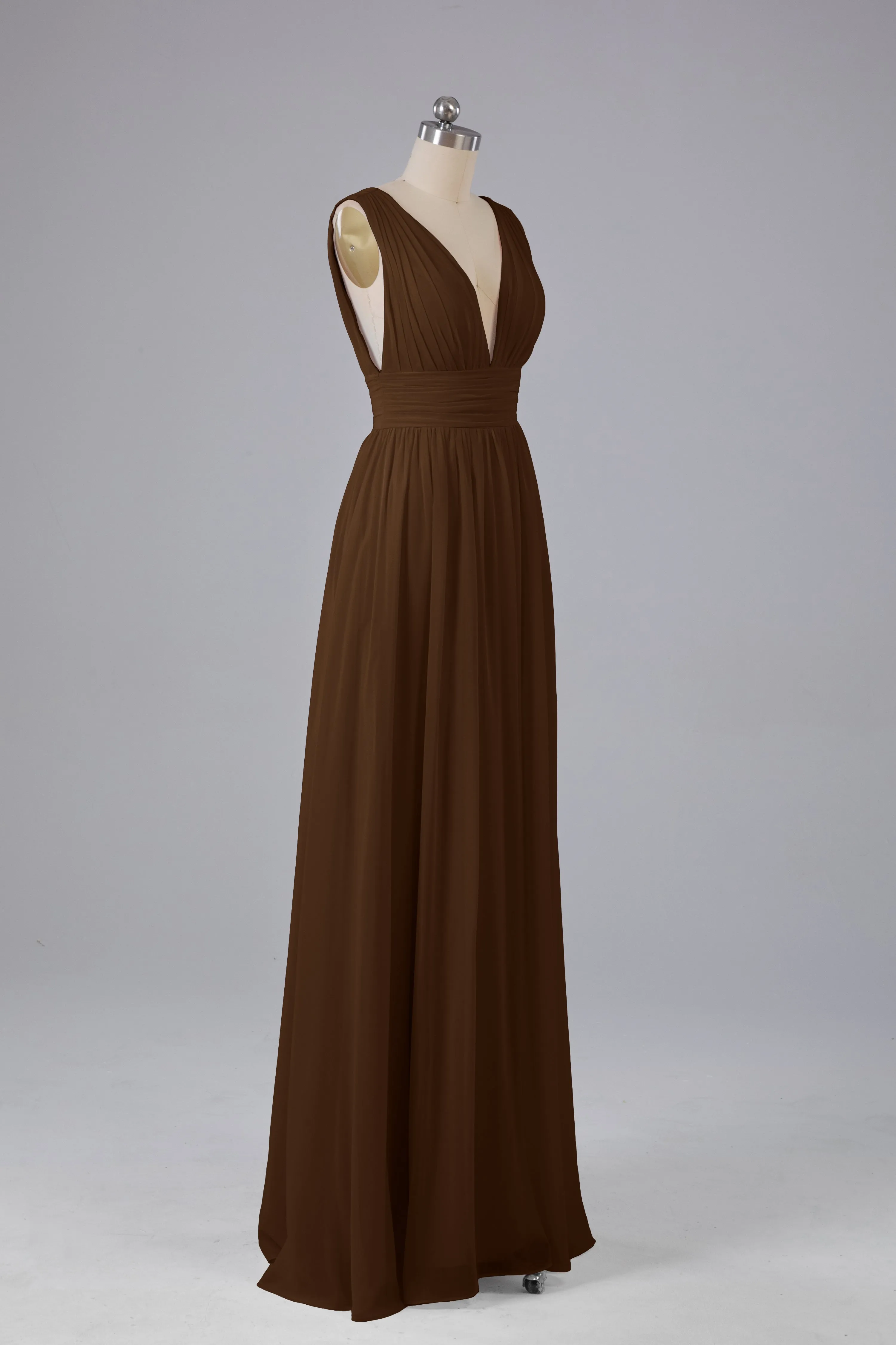V Neck Chiffon Long Bridesmaid Dresses with Split