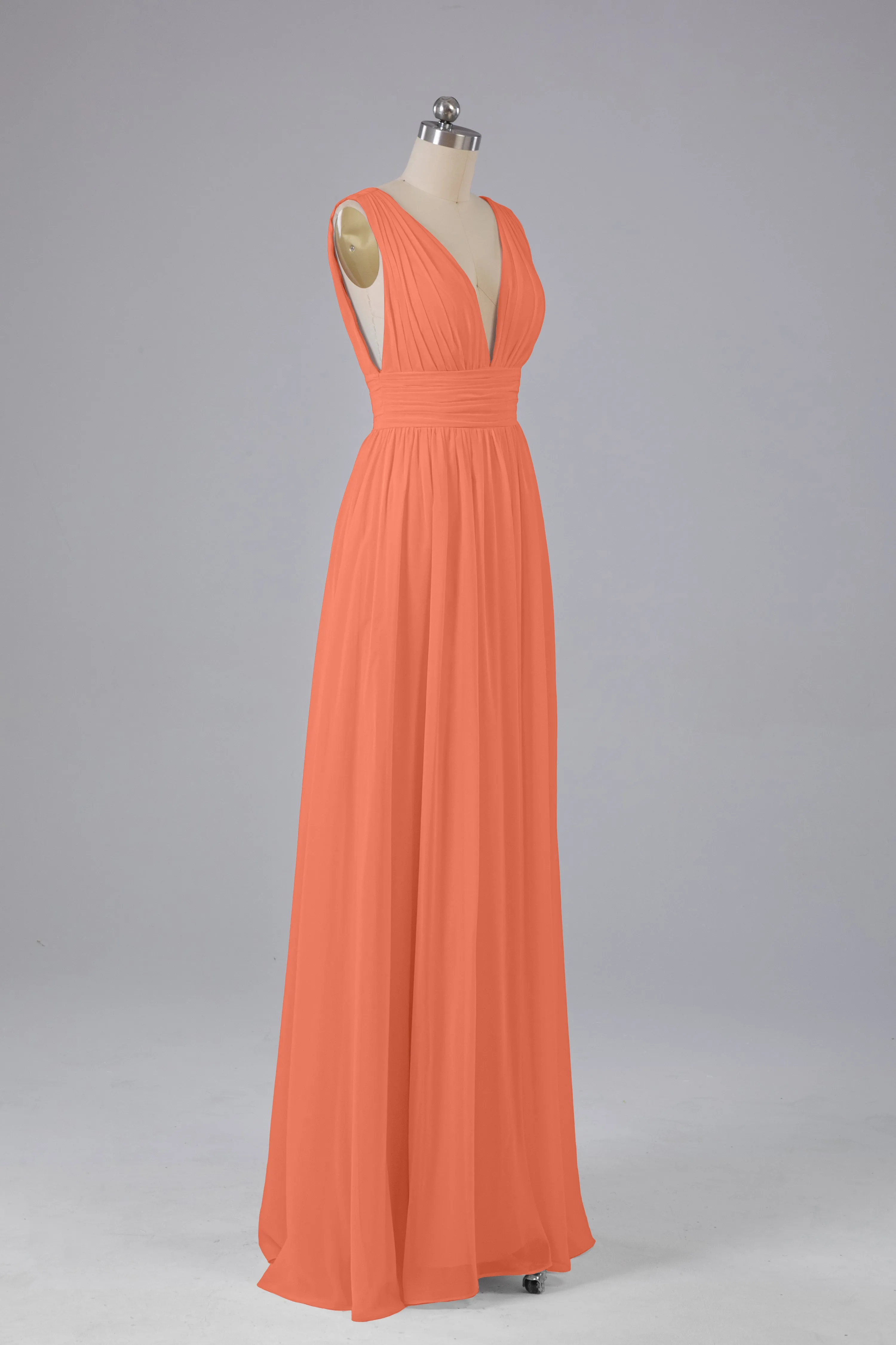 V Neck Chiffon Long Bridesmaid Dresses with Split