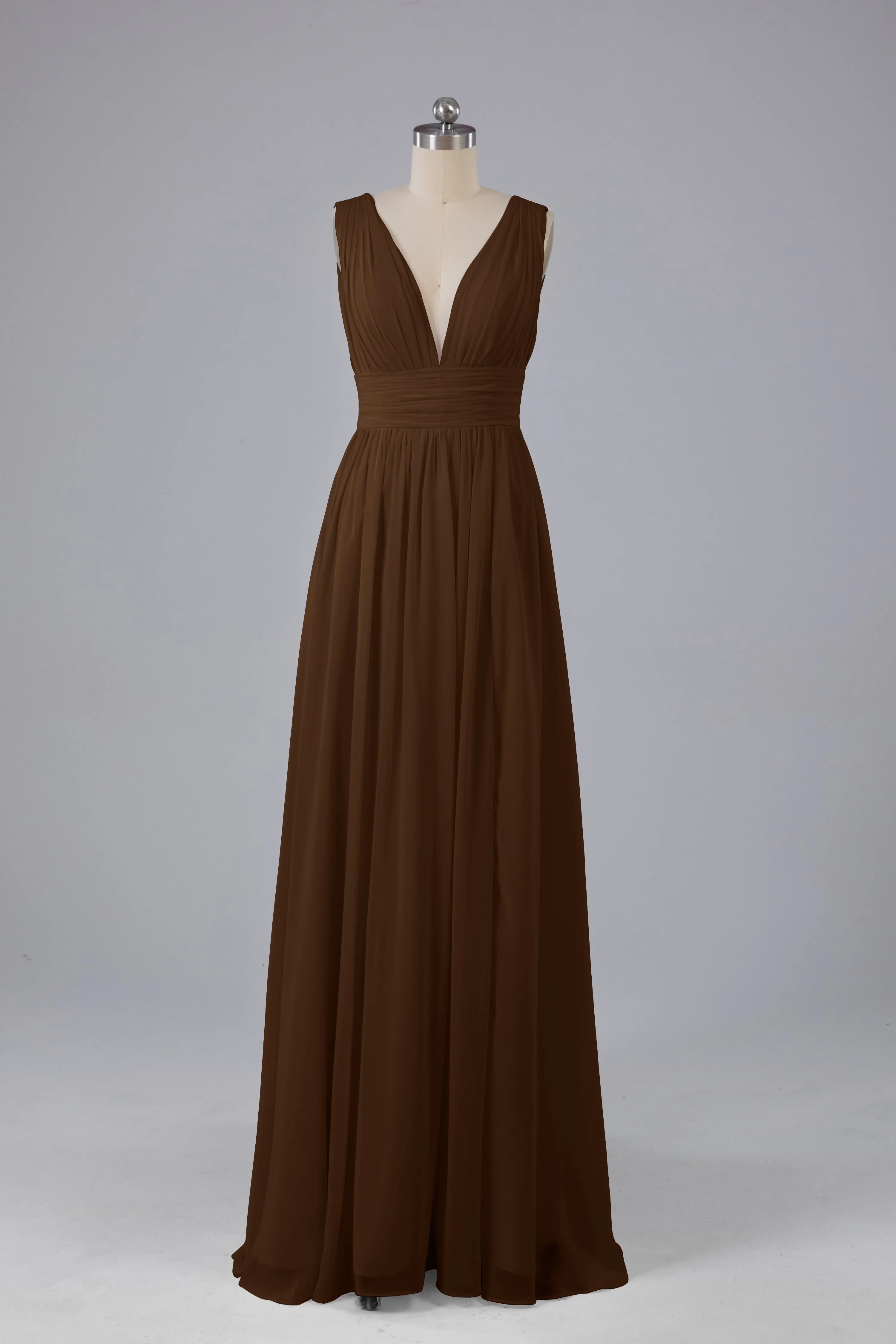 V Neck Chiffon Long Bridesmaid Dresses with Split