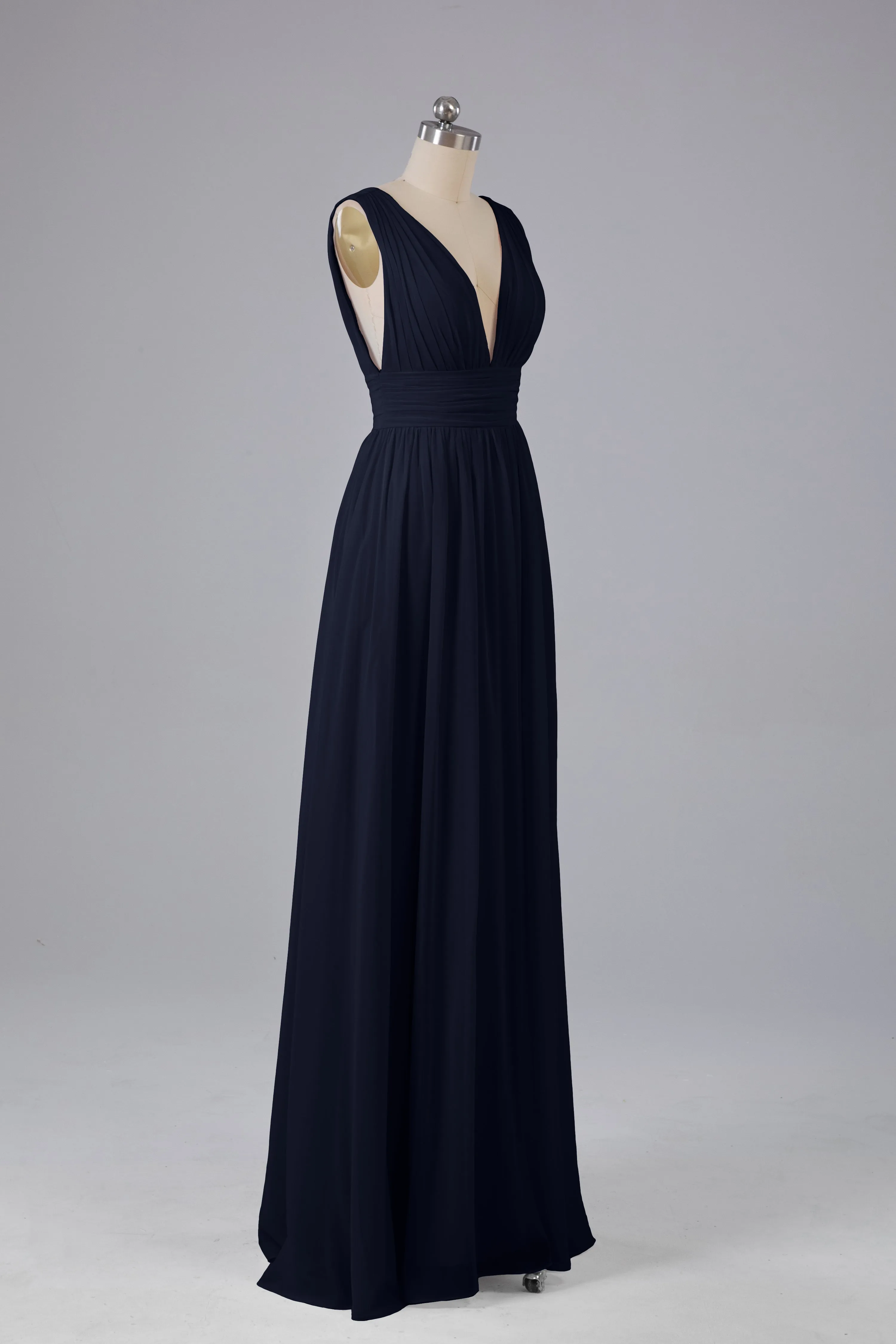 V Neck Chiffon Long Bridesmaid Dresses with Split