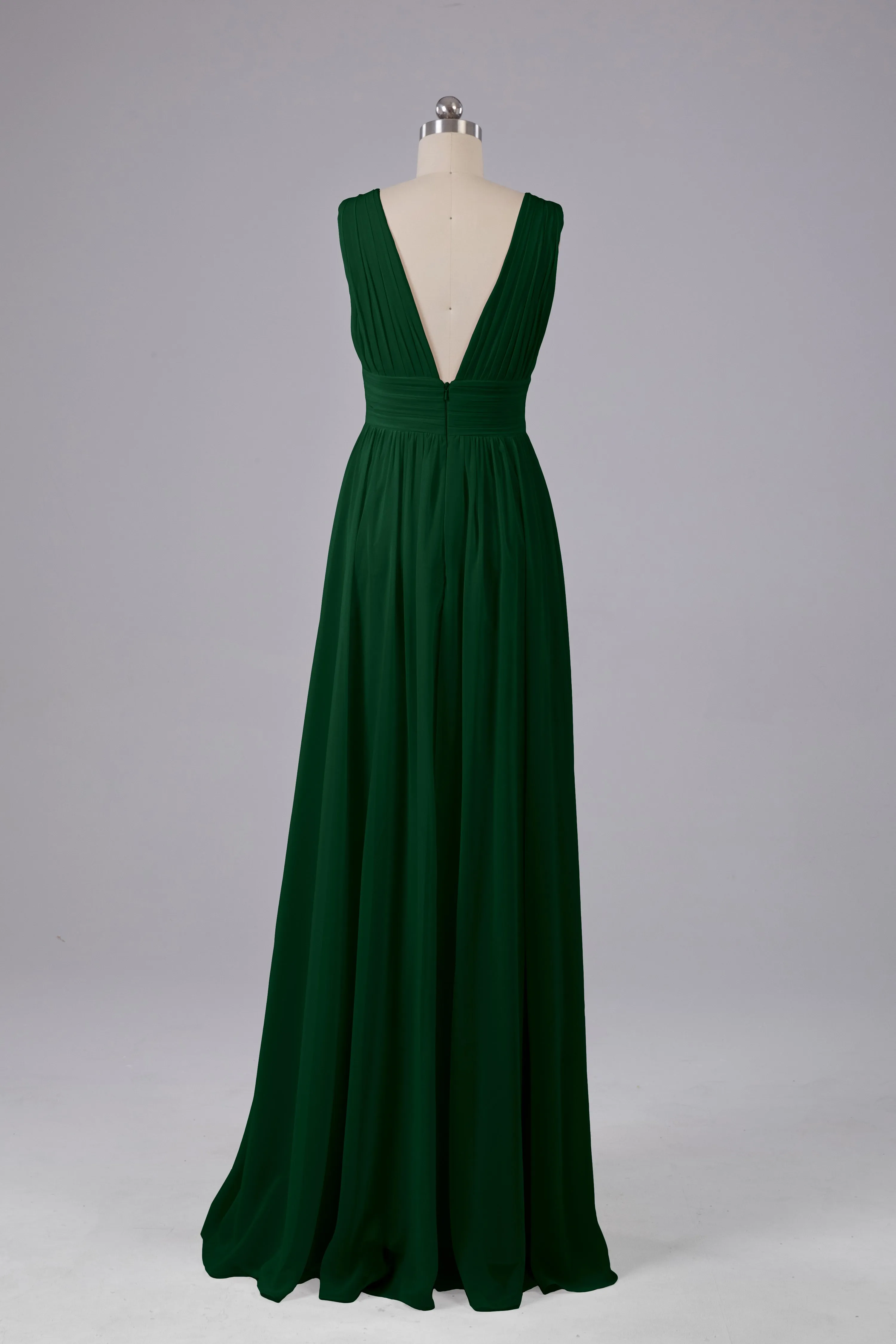 V Neck Chiffon Long Bridesmaid Dresses with Split