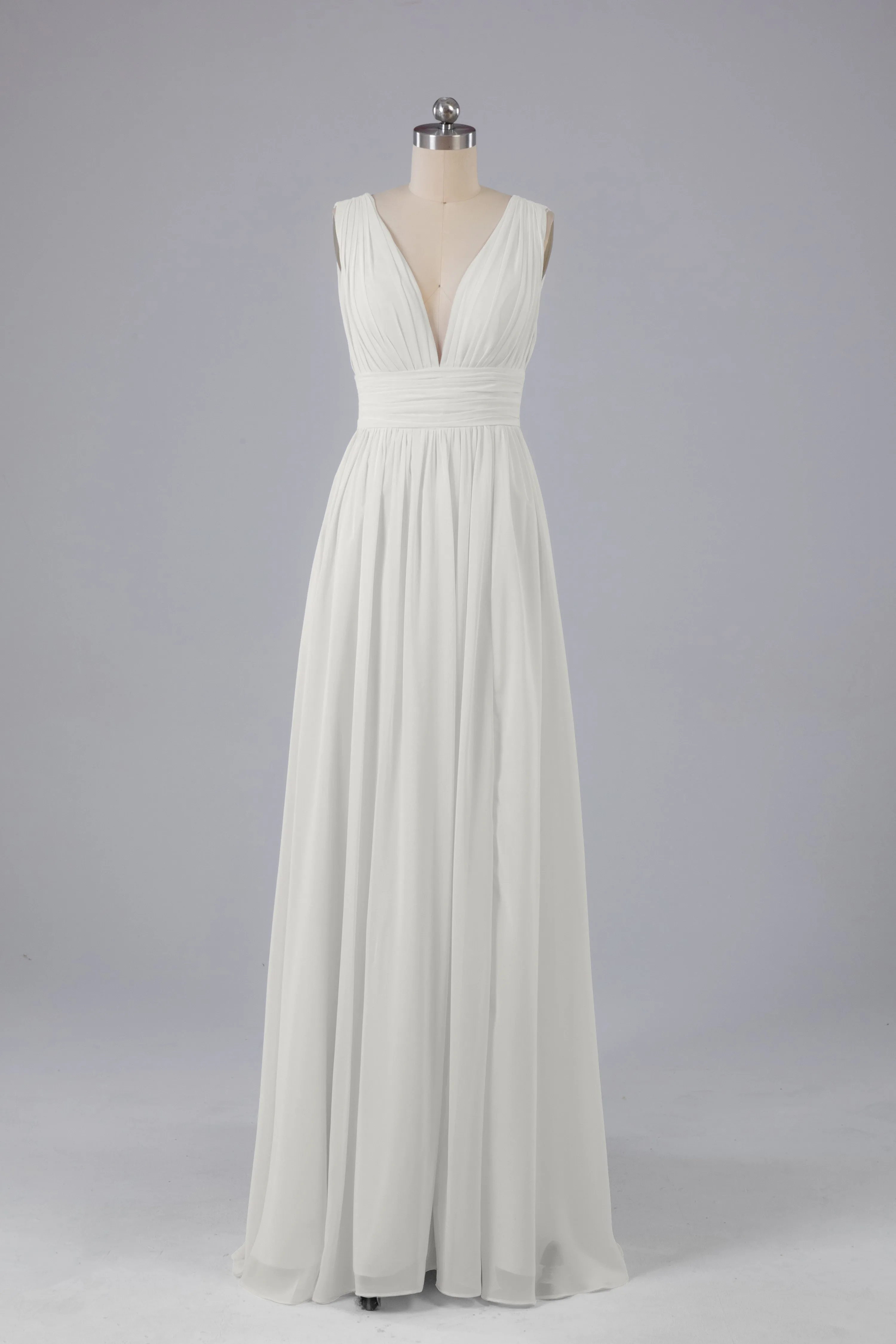 V Neck Chiffon Long Bridesmaid Dresses with Split