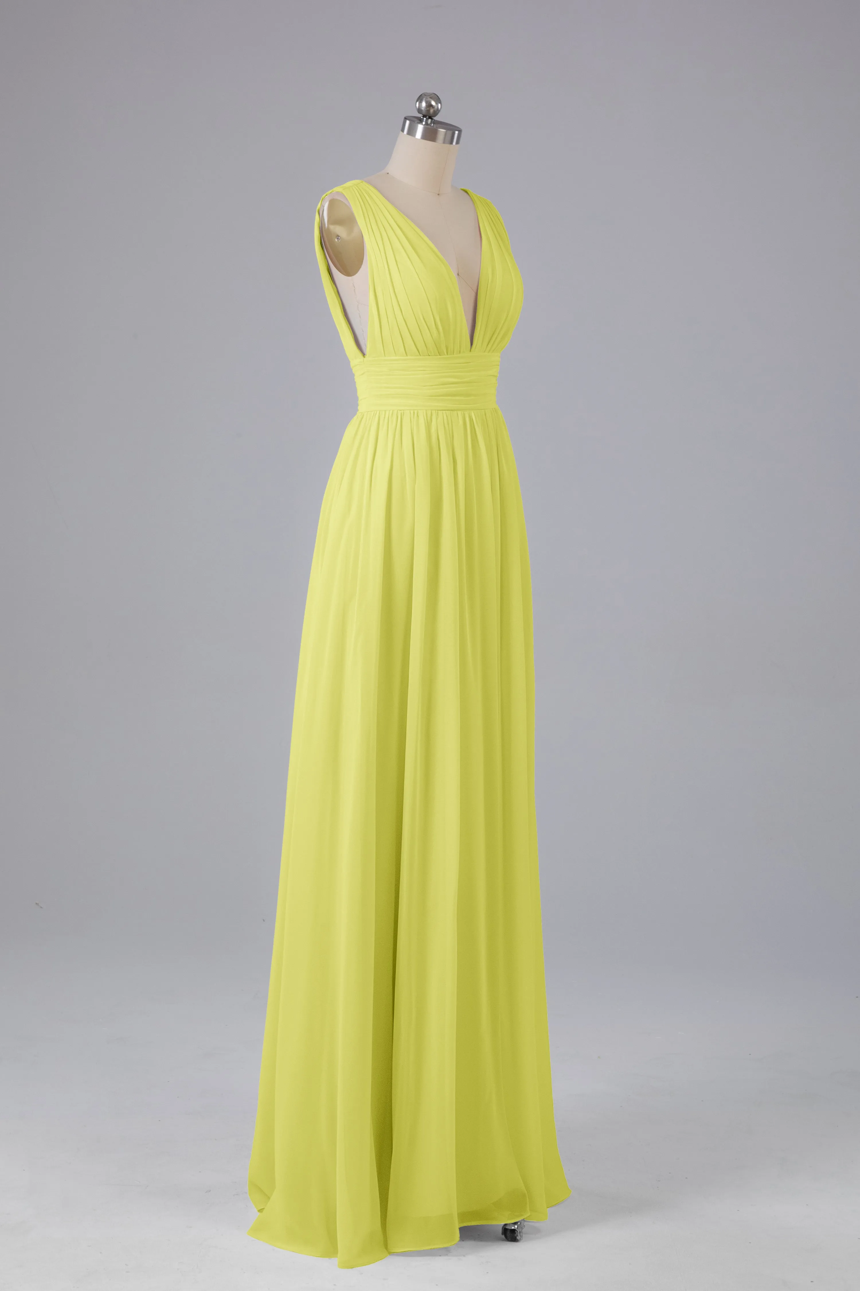 V Neck Chiffon Long Bridesmaid Dresses with Split