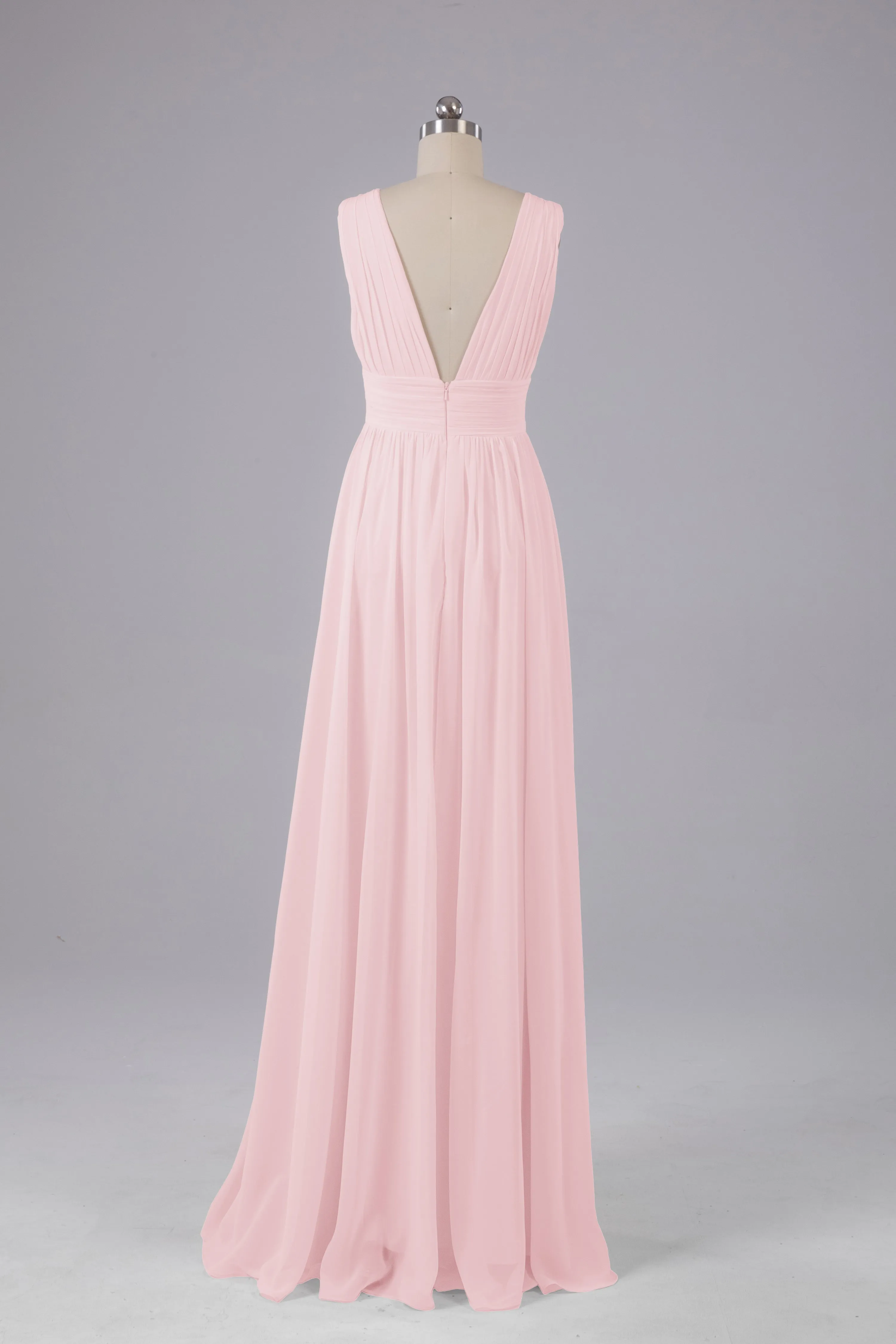 V Neck Chiffon Long Bridesmaid Dresses with Split