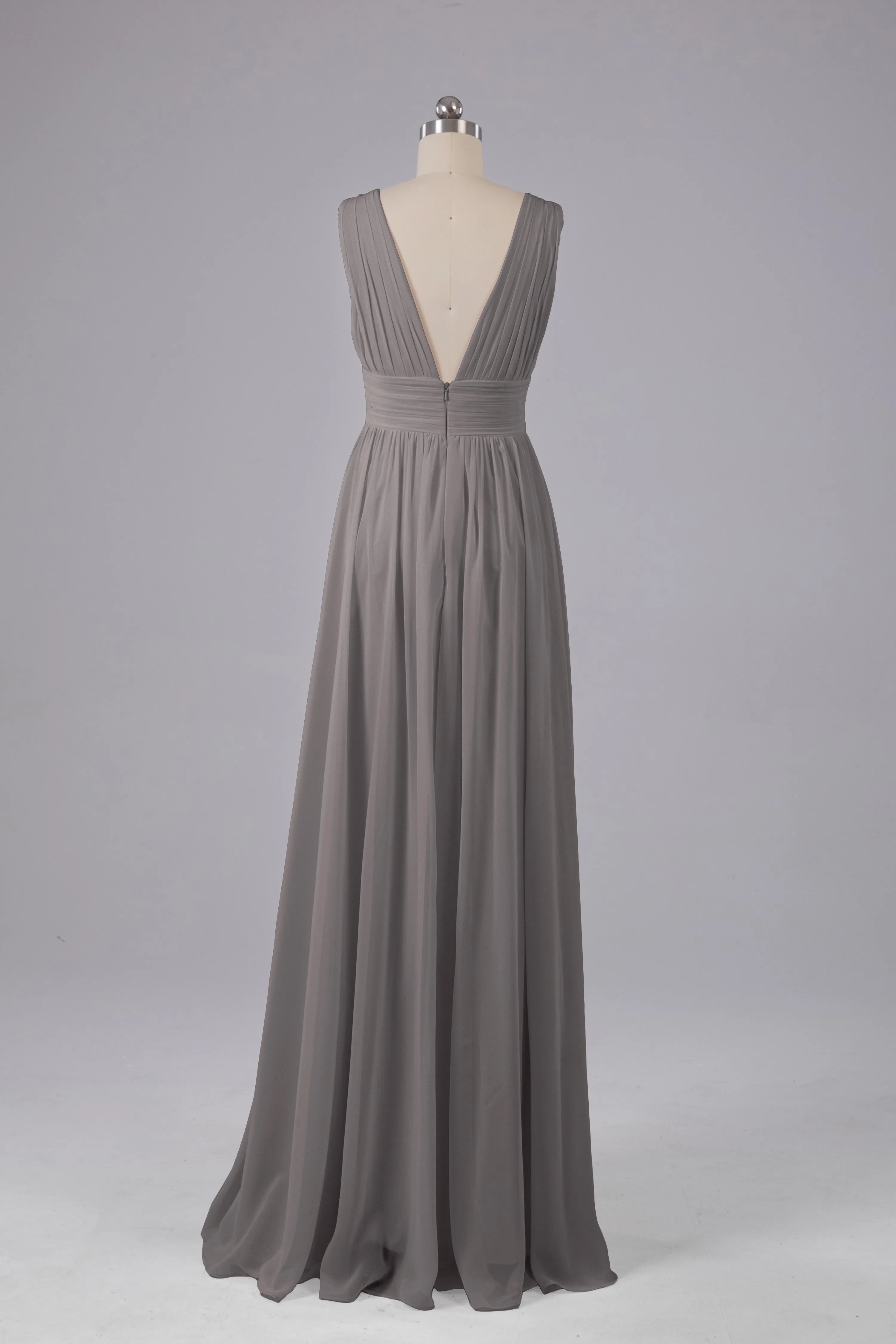 V Neck Chiffon Long Bridesmaid Dresses with Split