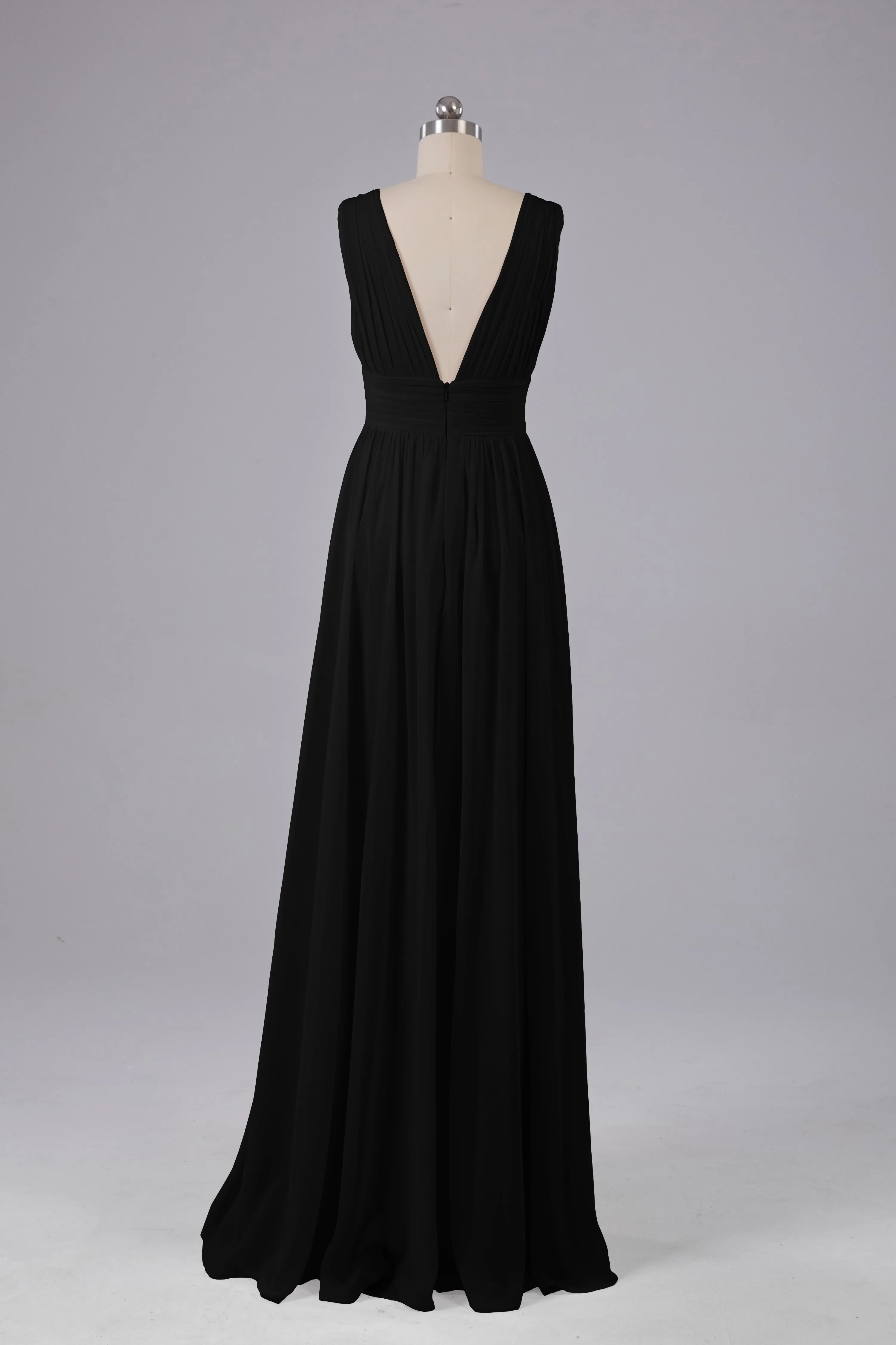 V Neck Chiffon Long Bridesmaid Dresses with Split