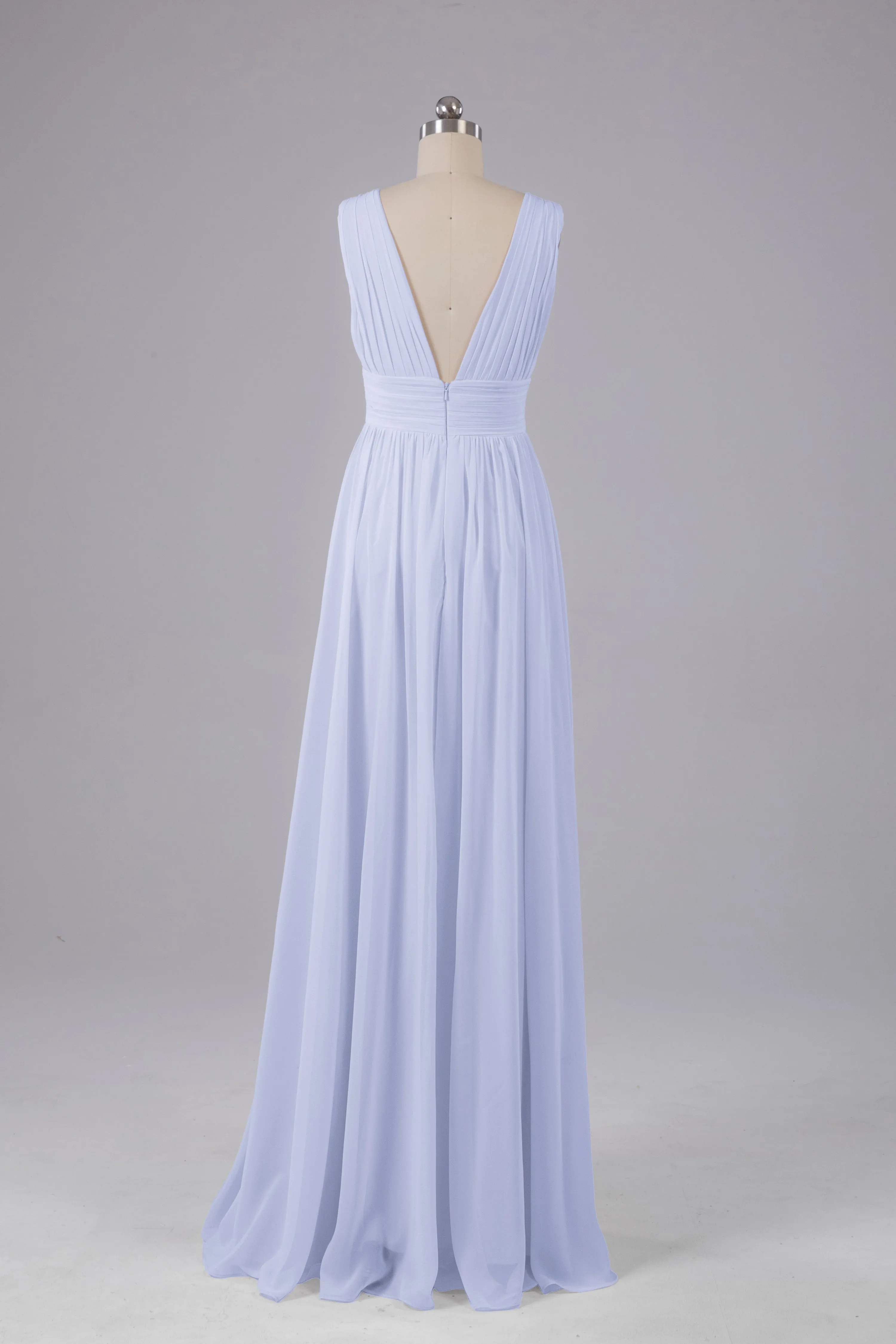 V Neck Chiffon Long Bridesmaid Dresses with Split