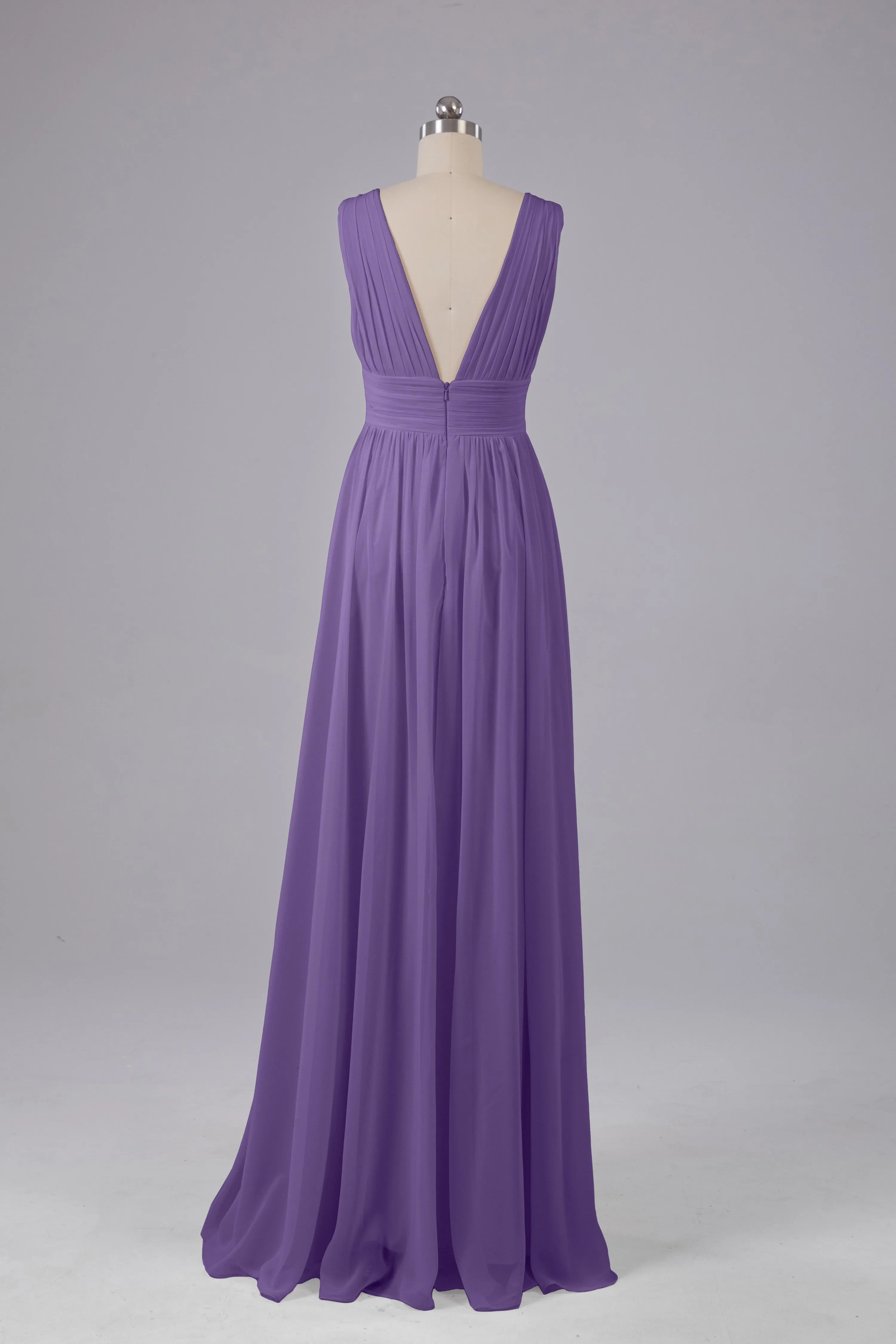 V Neck Chiffon Long Bridesmaid Dresses with Split