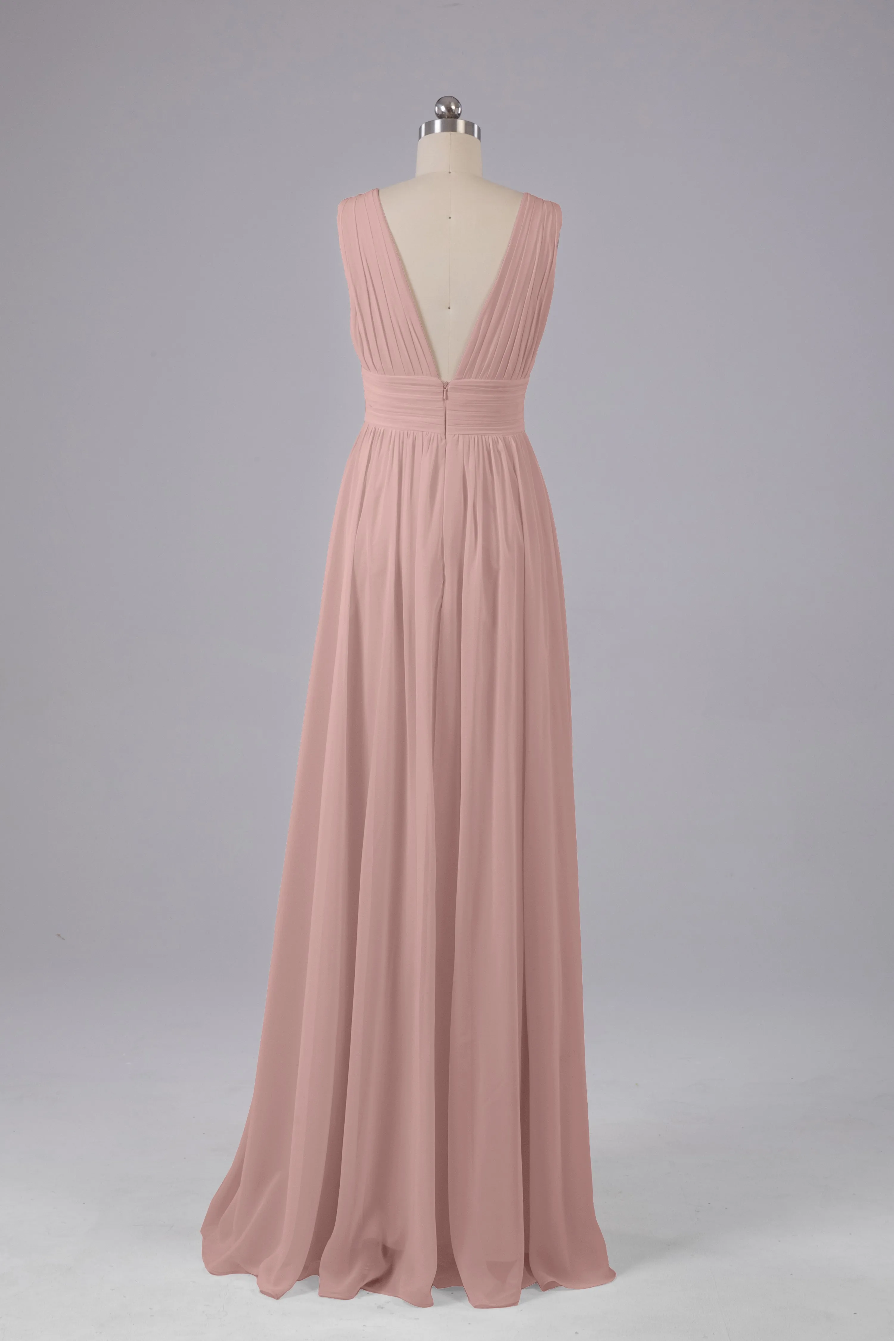 V Neck Chiffon Long Bridesmaid Dresses with Split