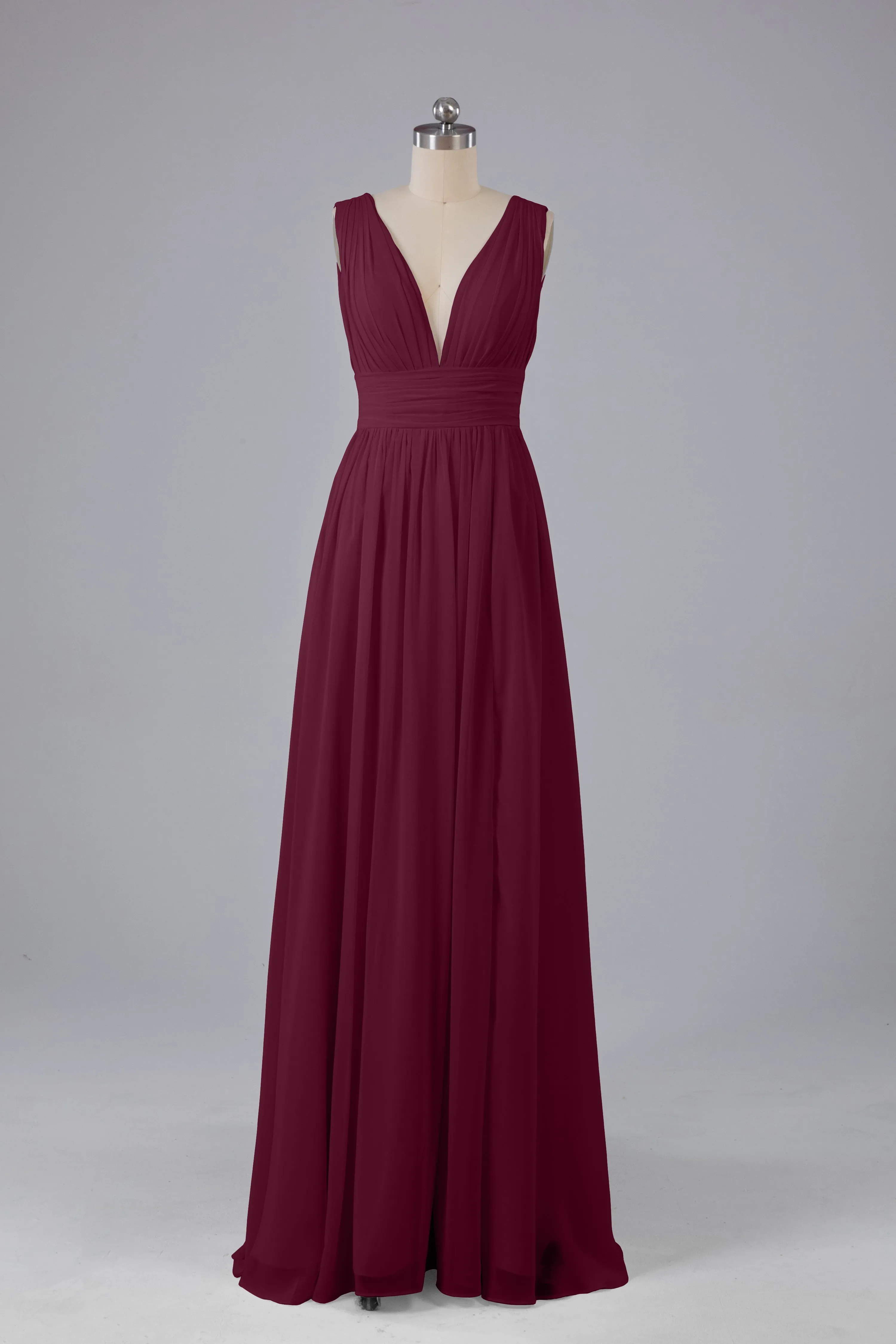 V Neck Chiffon Long Bridesmaid Dresses with Split