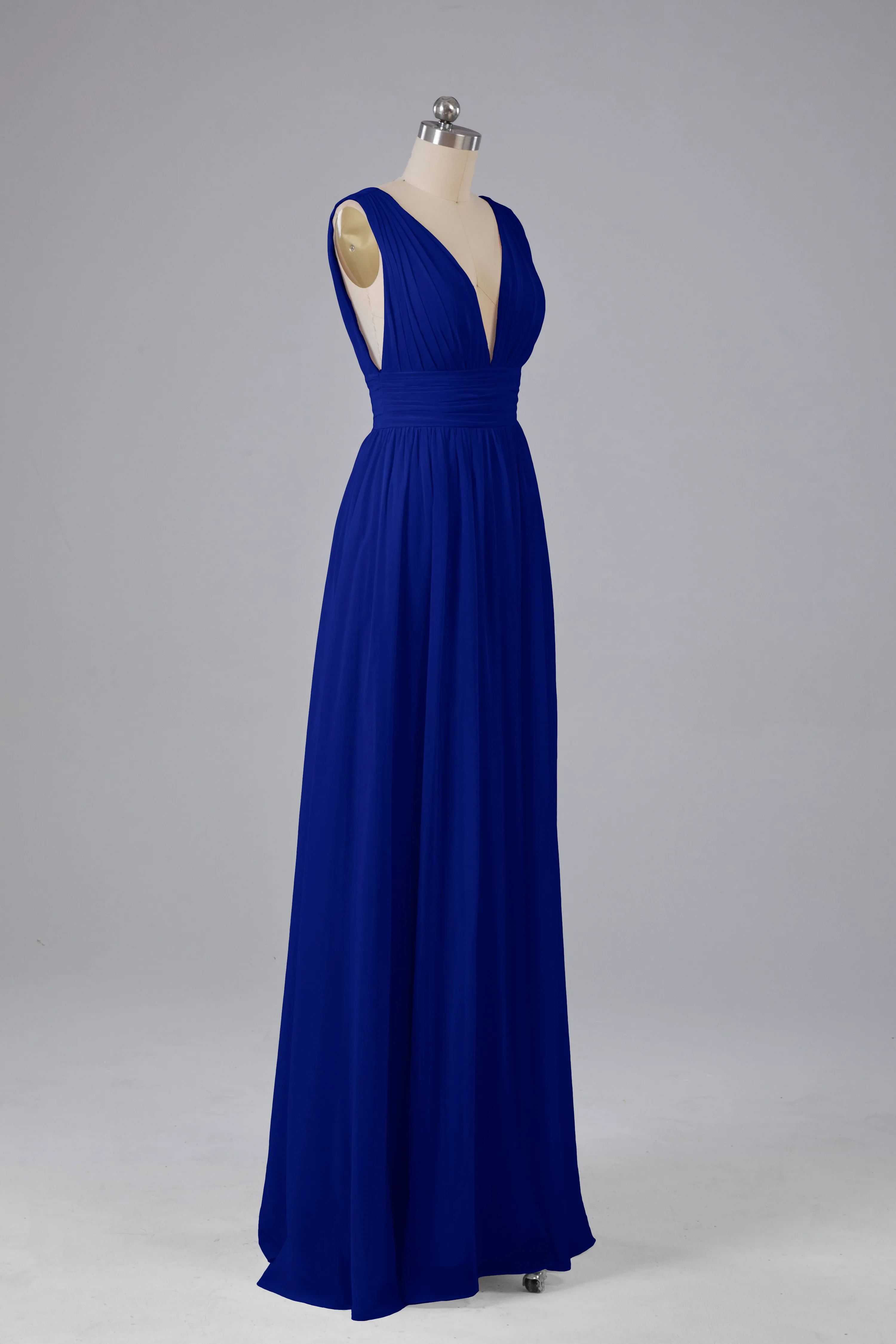 V Neck Chiffon Long Bridesmaid Dresses with Split