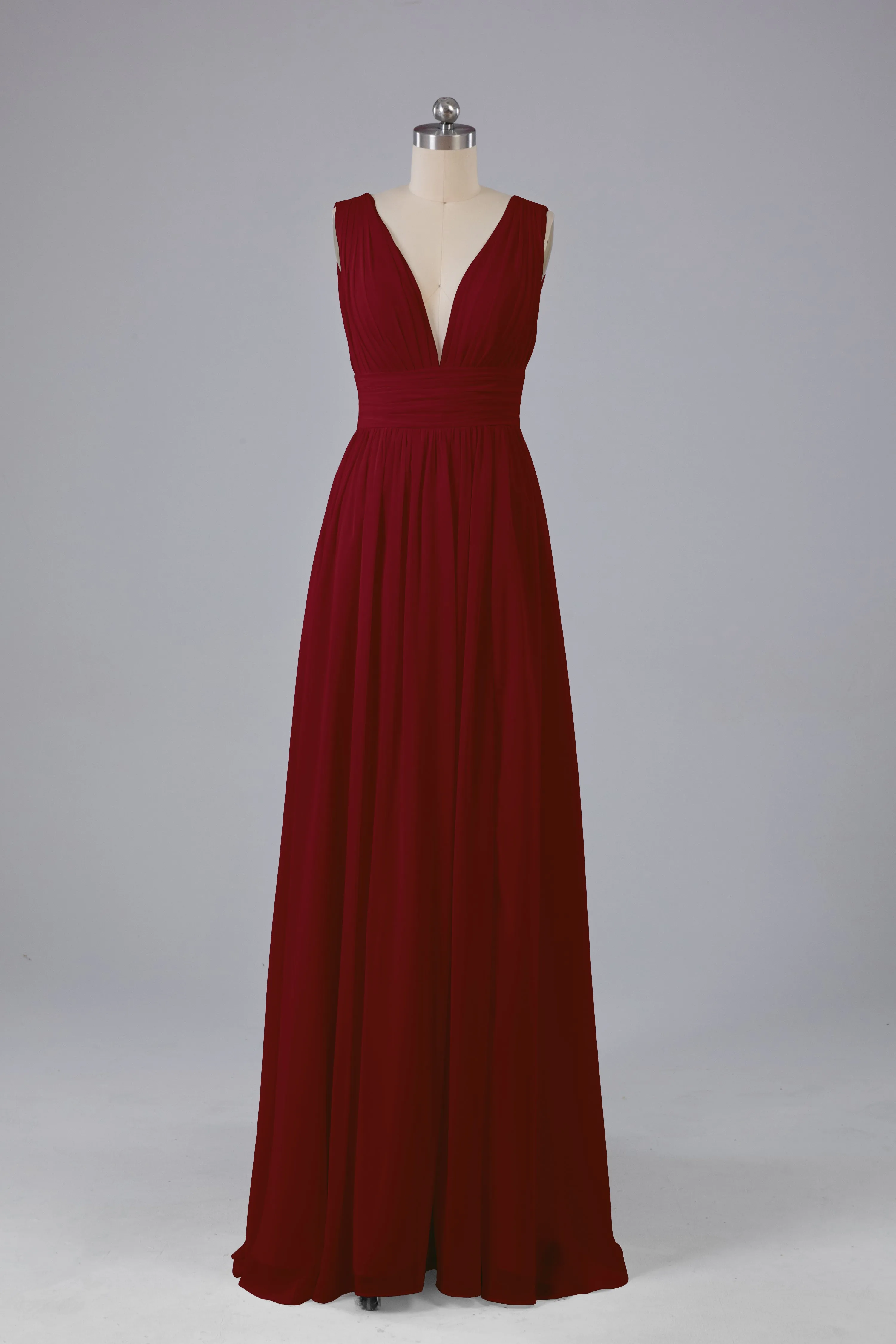V Neck Chiffon Long Bridesmaid Dresses with Split