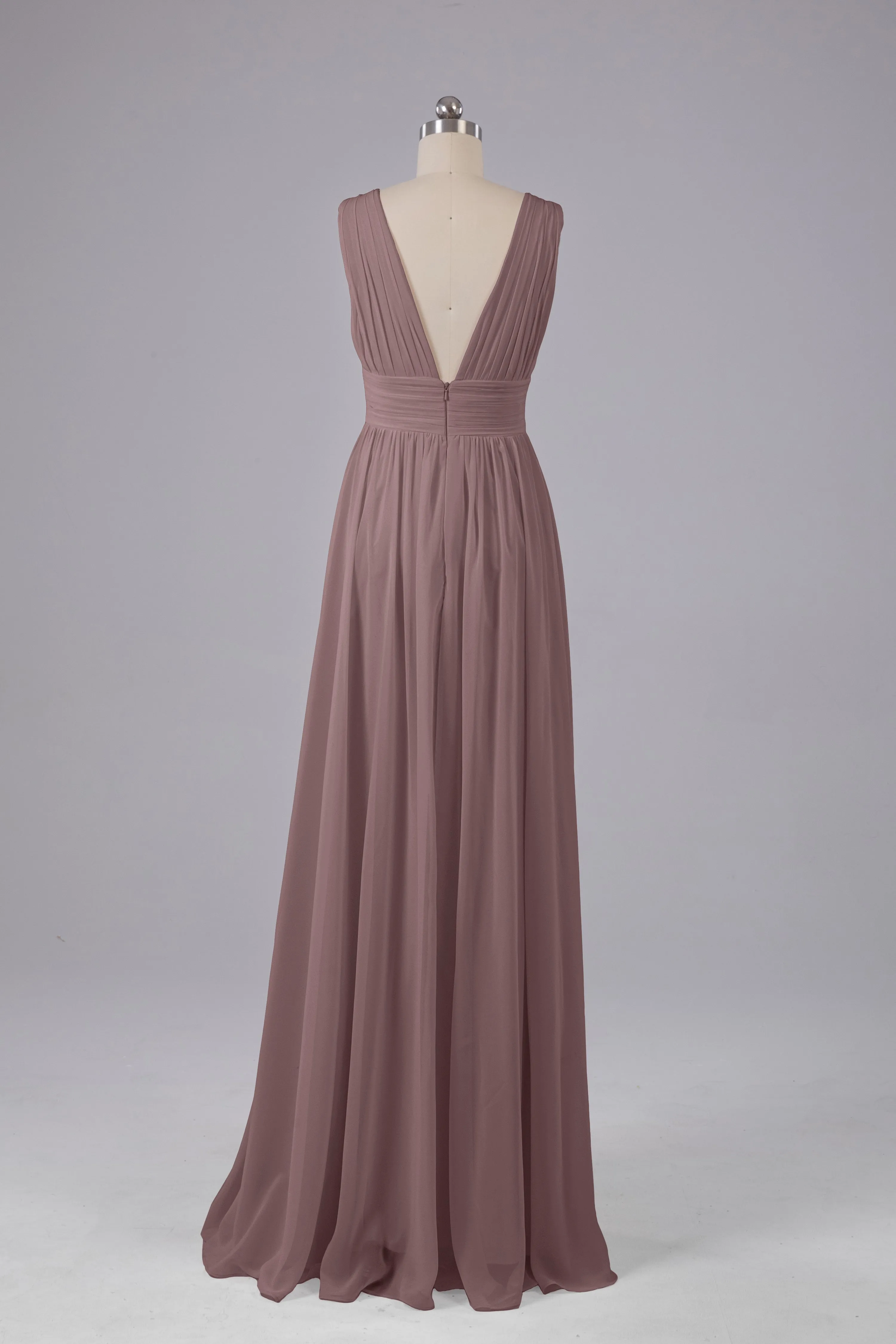 V Neck Chiffon Long Bridesmaid Dresses with Split
