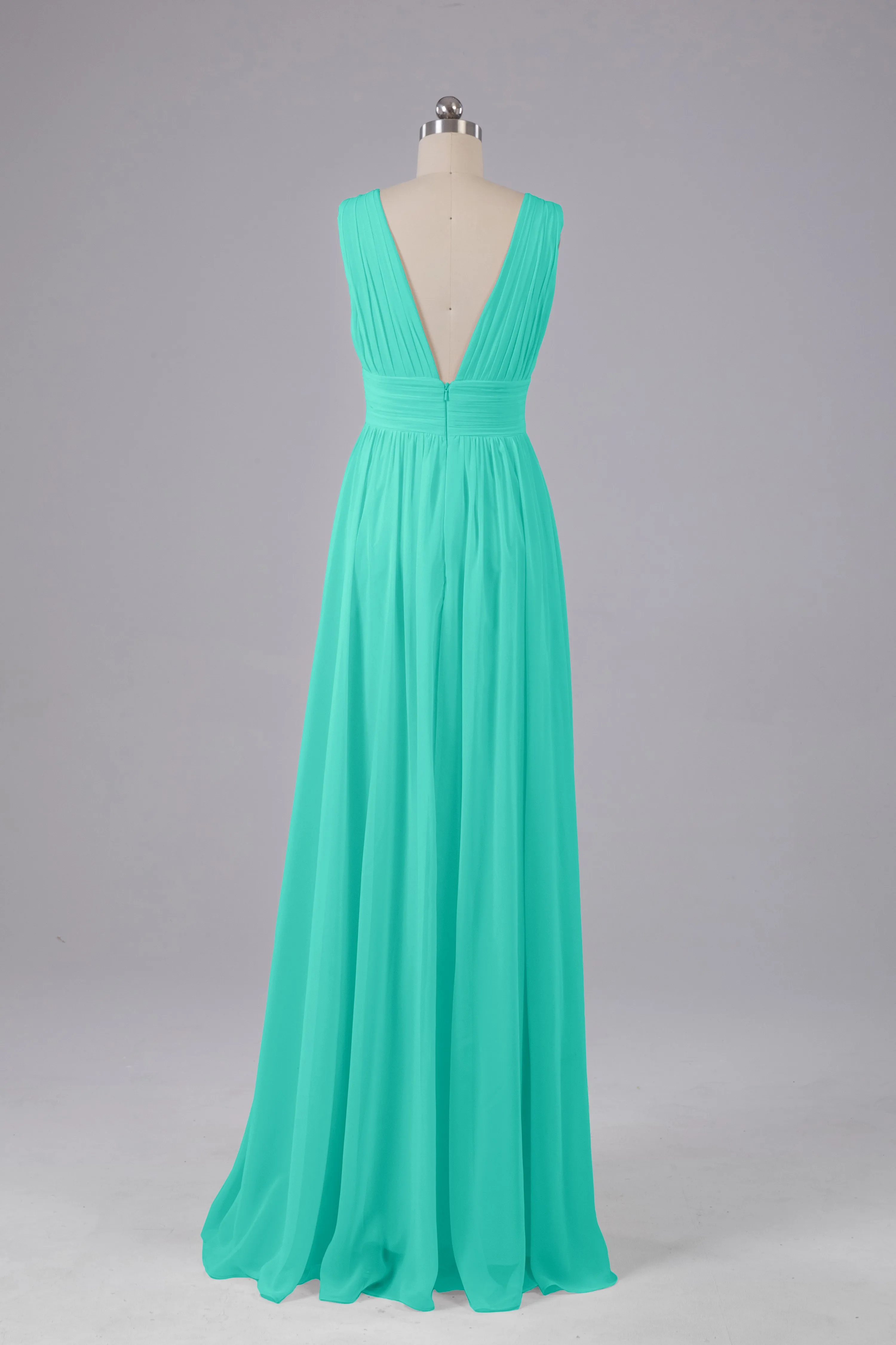 V Neck Chiffon Long Bridesmaid Dresses with Split