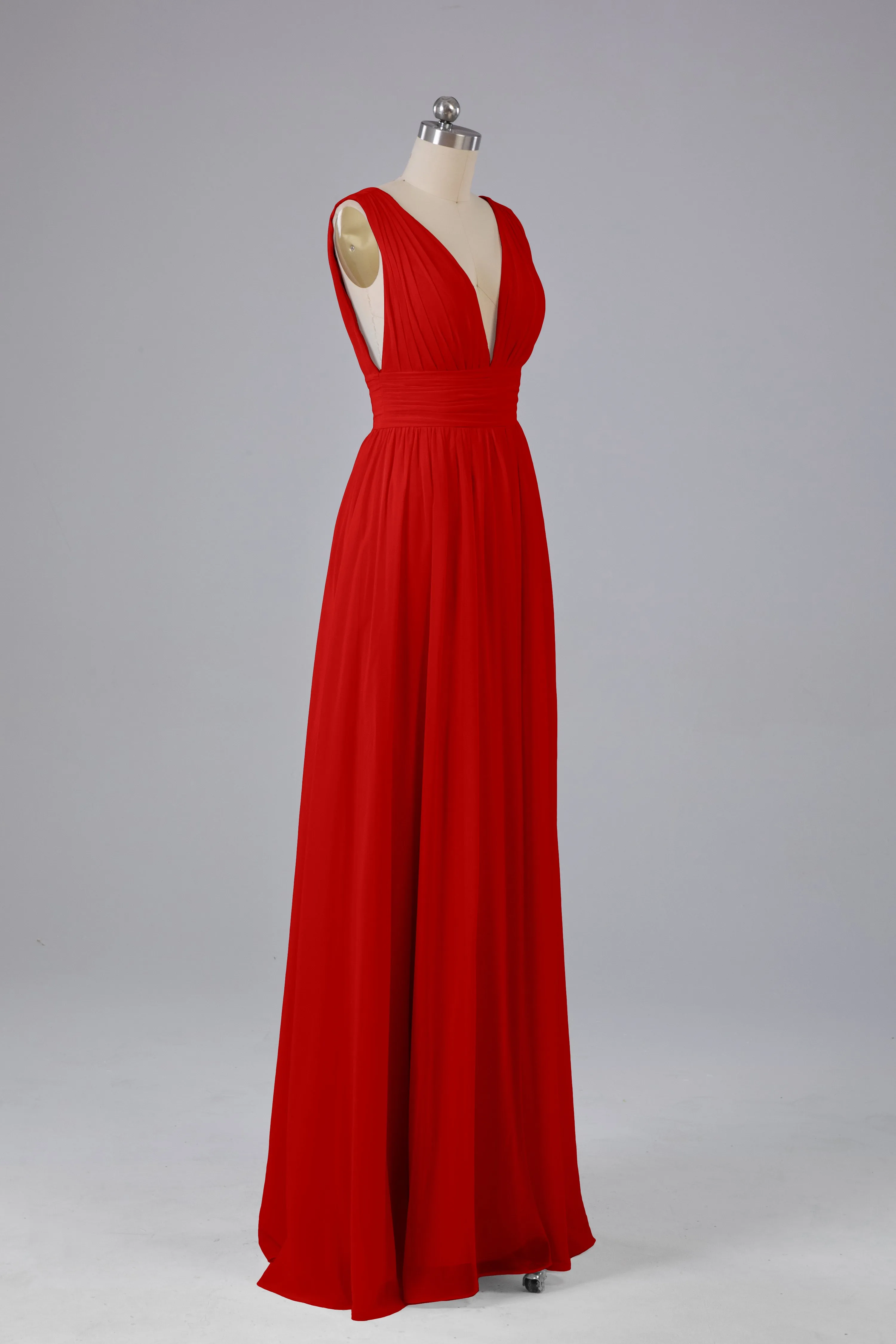 V Neck Chiffon Long Bridesmaid Dresses with Split