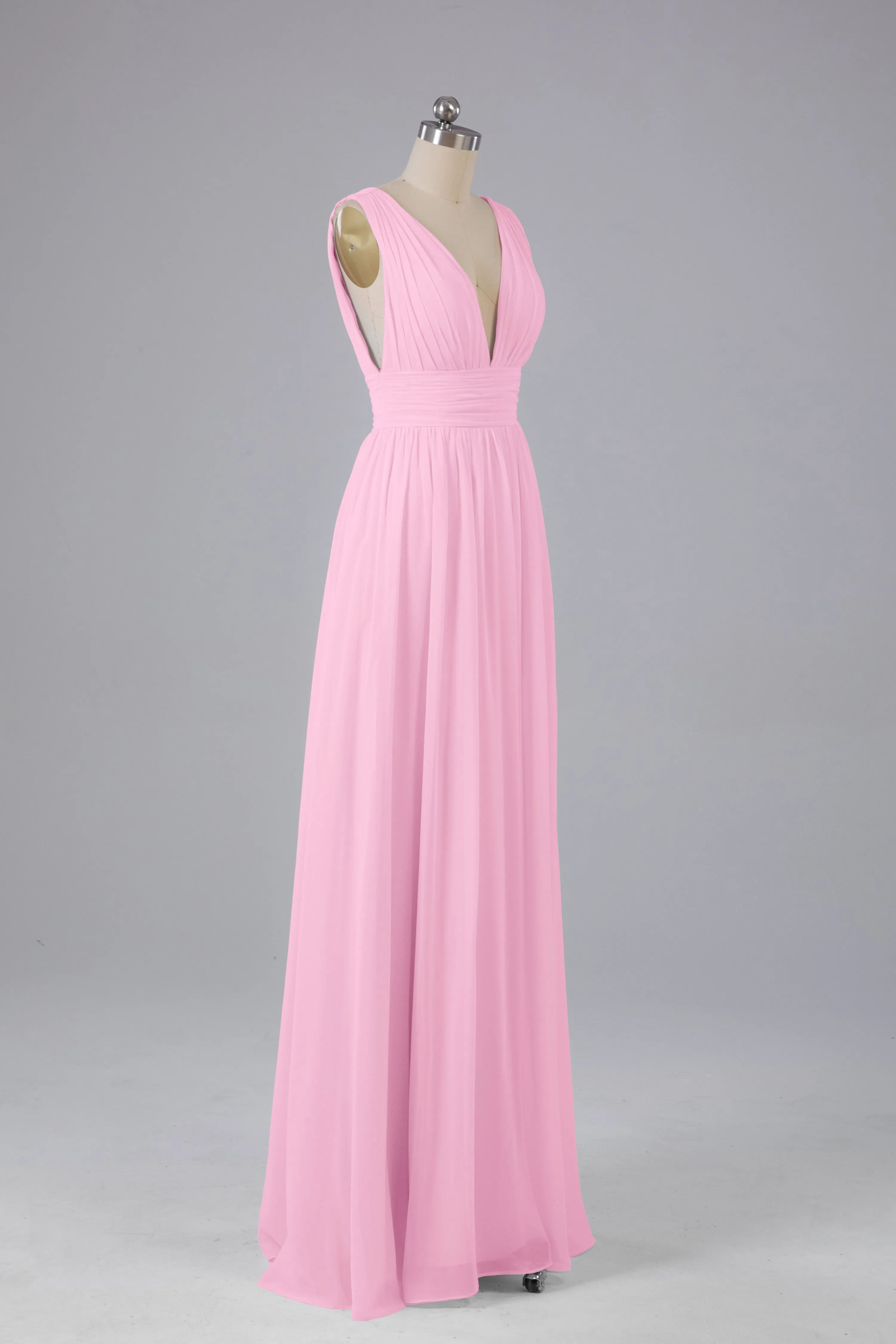 V Neck Chiffon Long Bridesmaid Dresses with Split