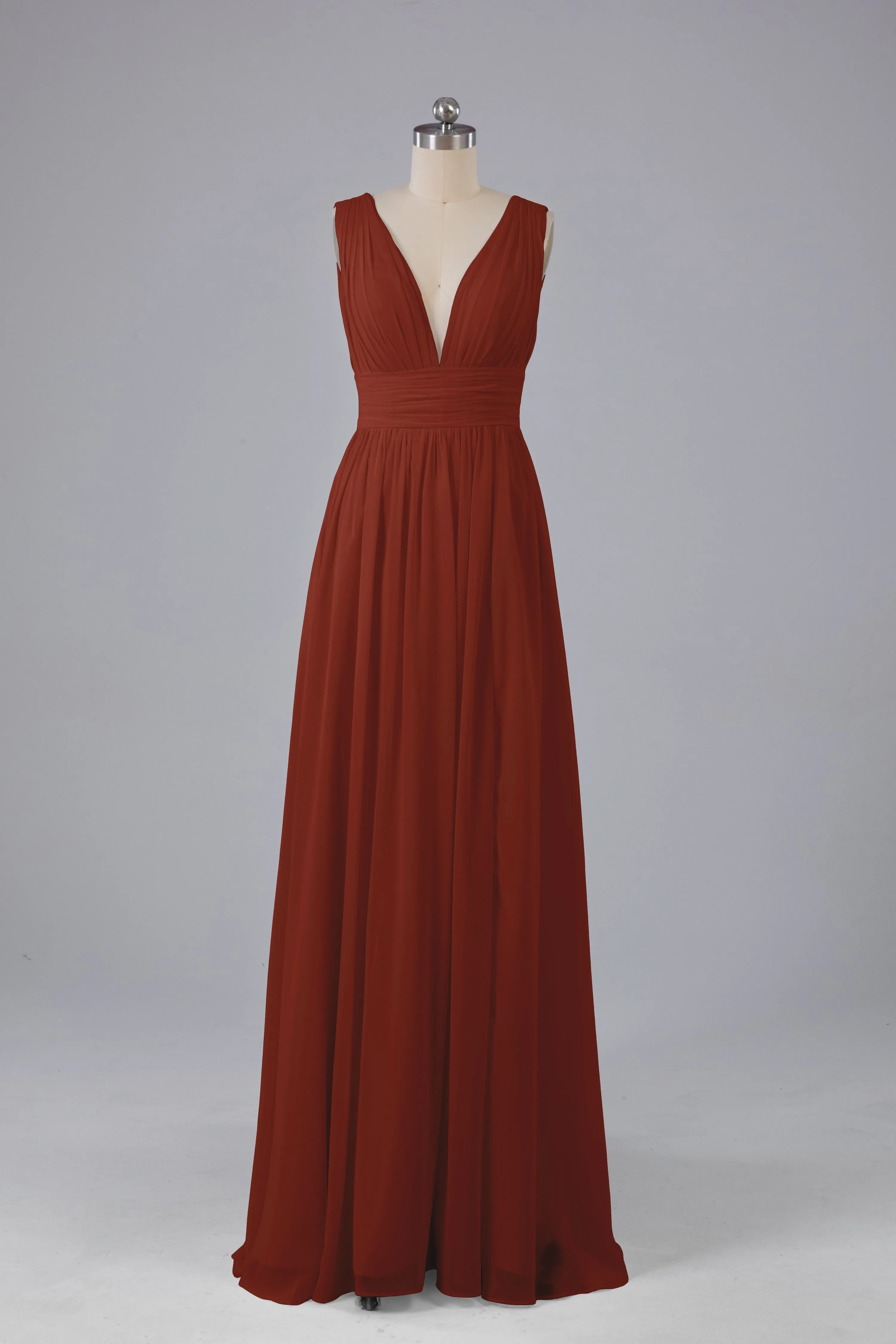 V Neck Chiffon Long Bridesmaid Dresses with Split