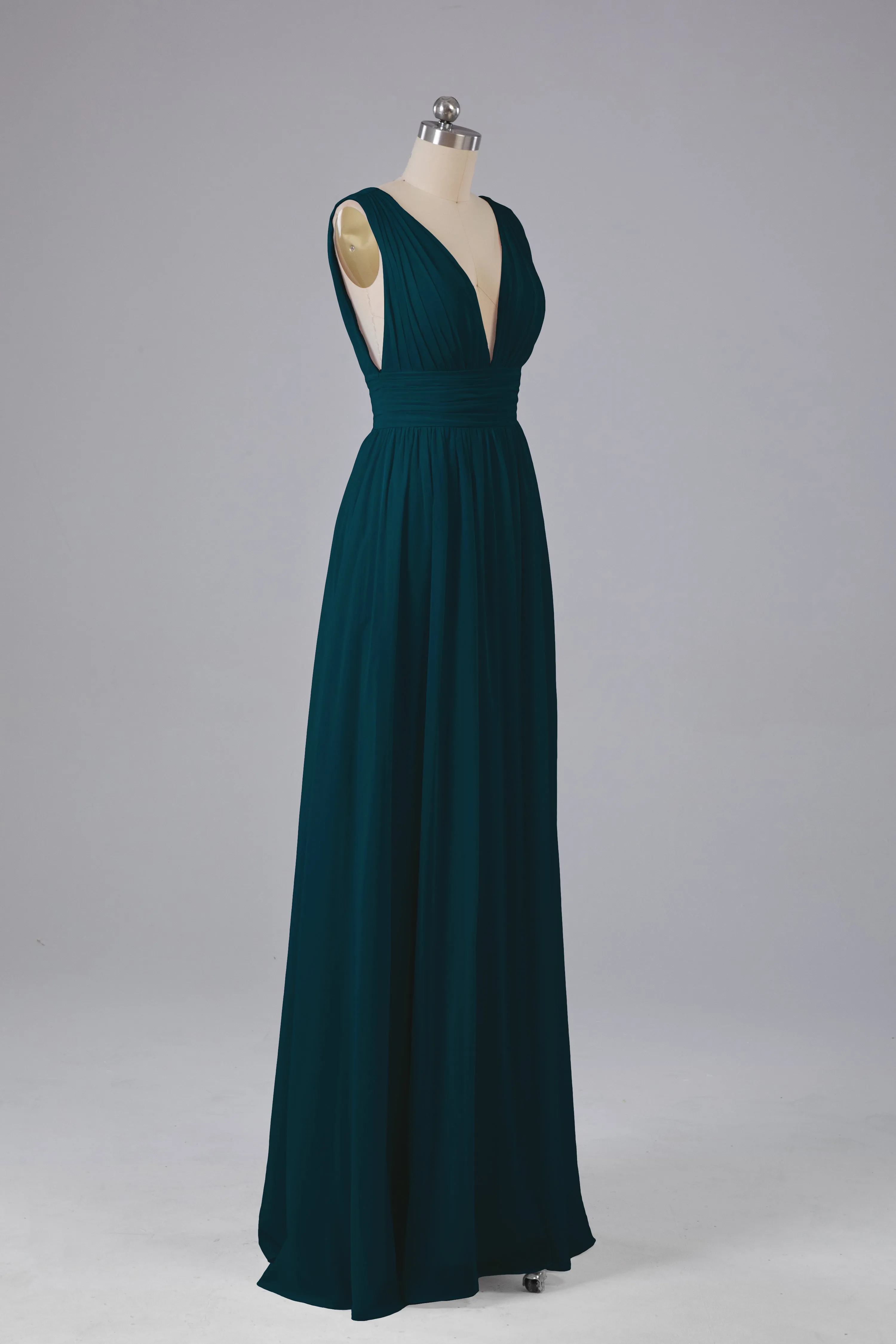 V Neck Chiffon Long Bridesmaid Dresses with Split