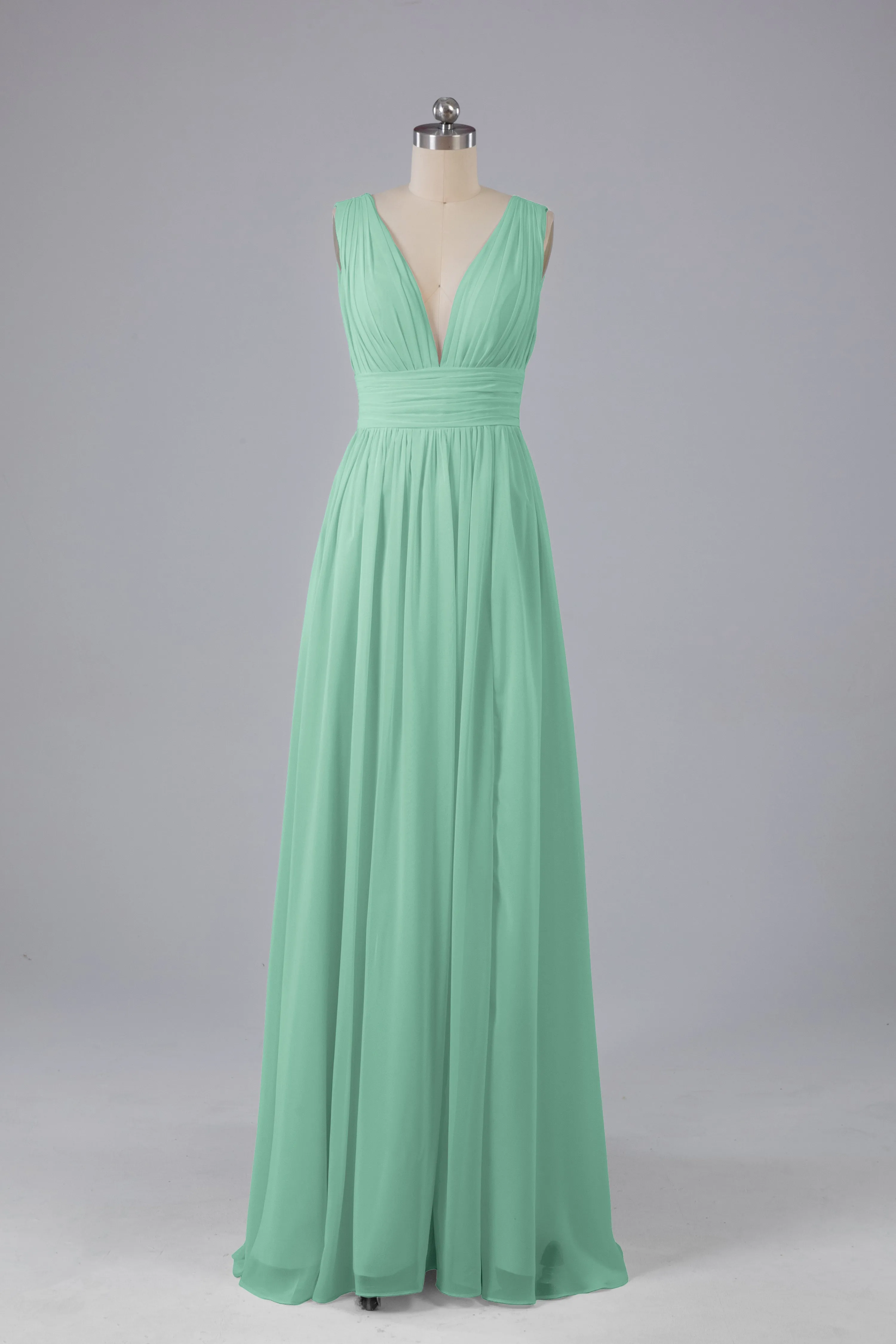 V Neck Chiffon Long Bridesmaid Dresses with Split