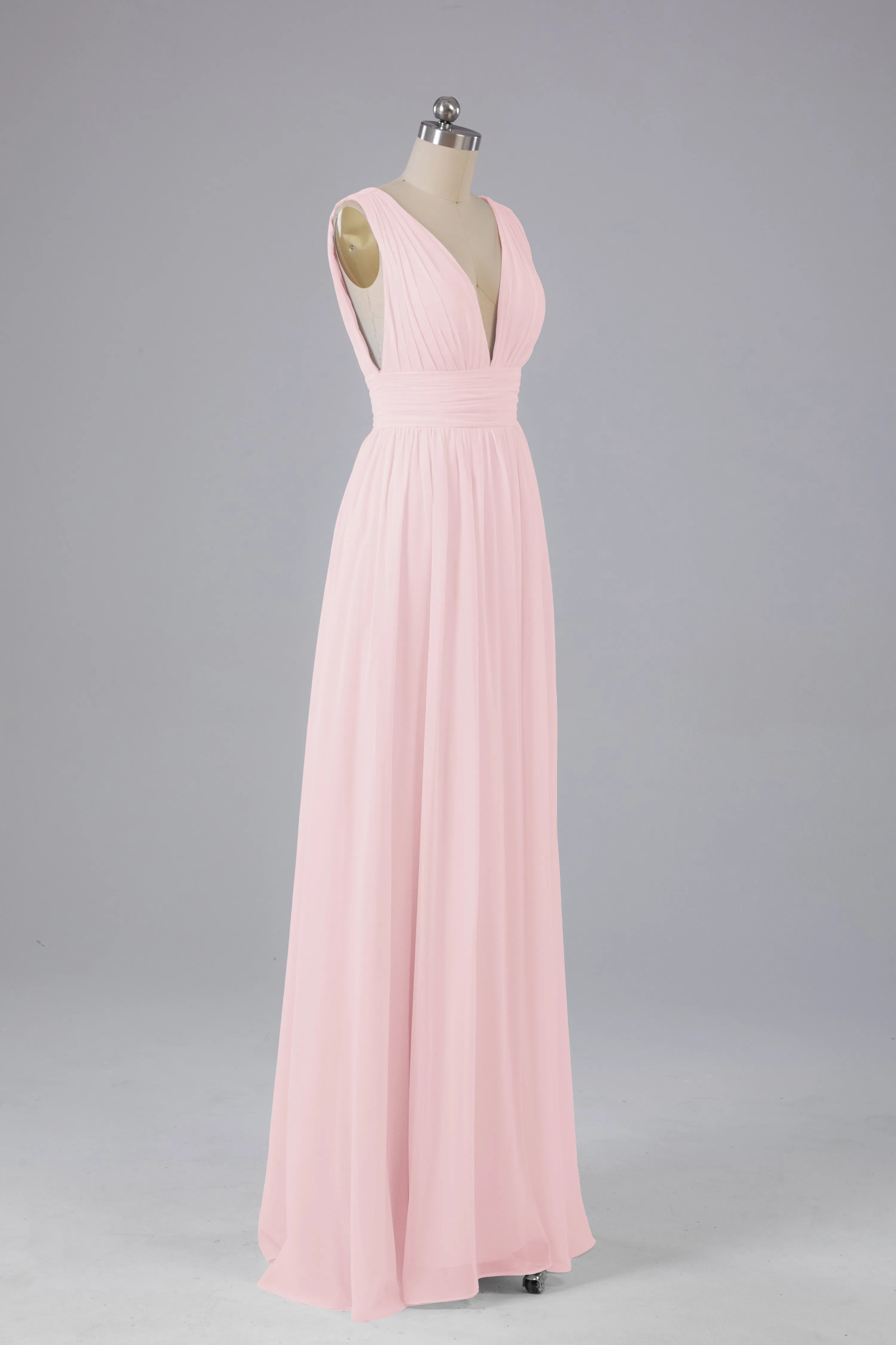 V Neck Chiffon Long Bridesmaid Dresses with Split