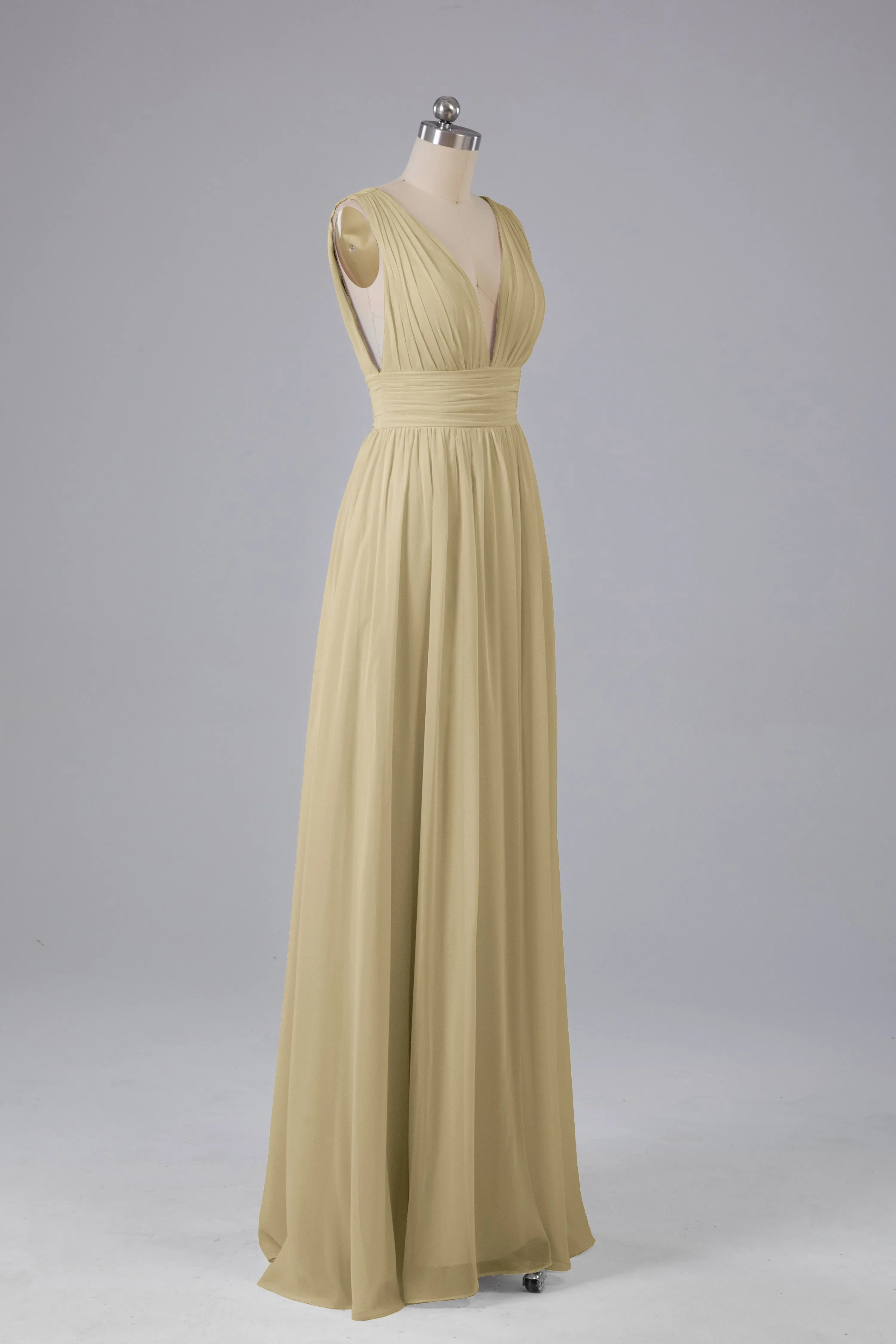 V Neck Chiffon Long Bridesmaid Dresses with Split