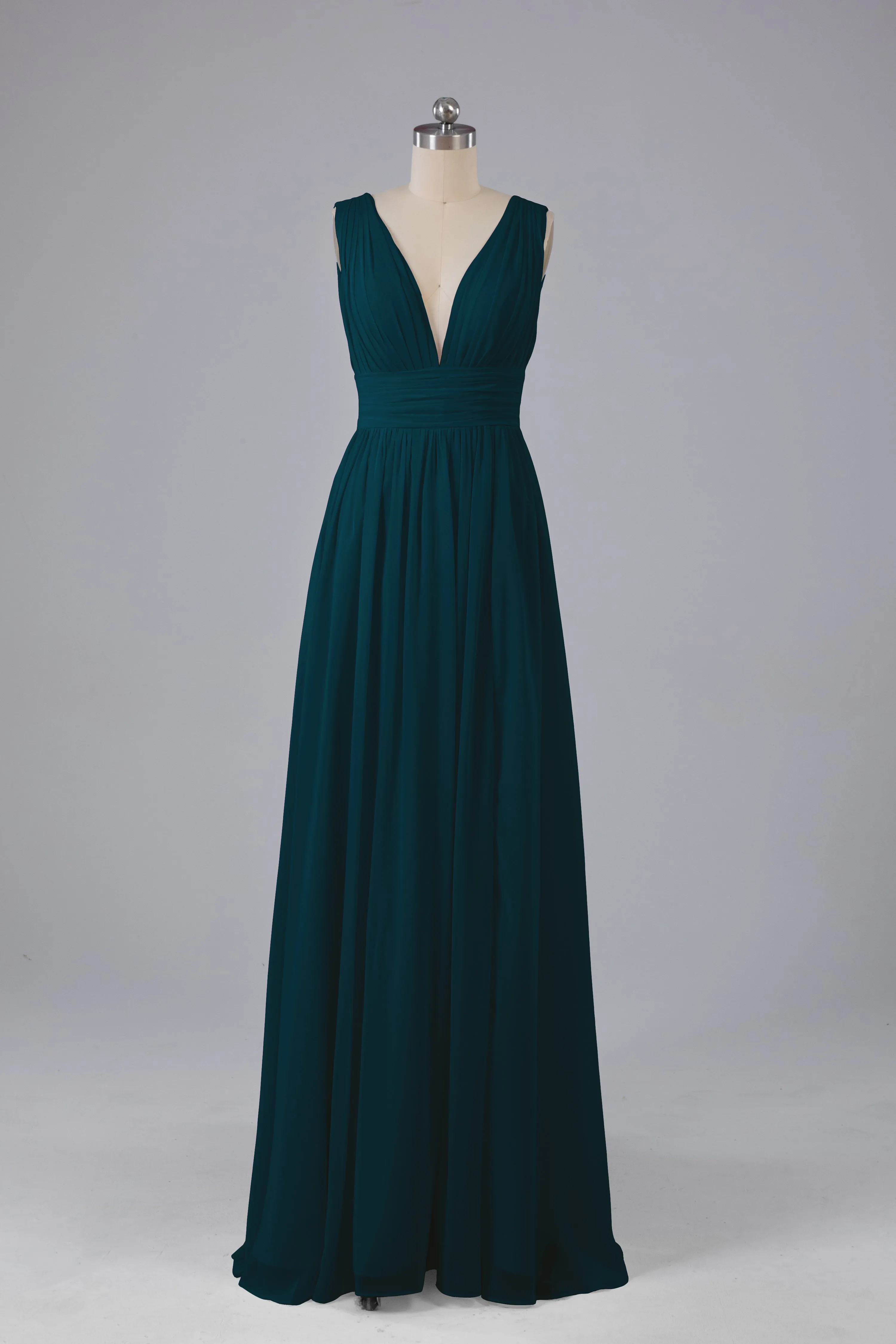 V Neck Chiffon Long Bridesmaid Dresses with Split