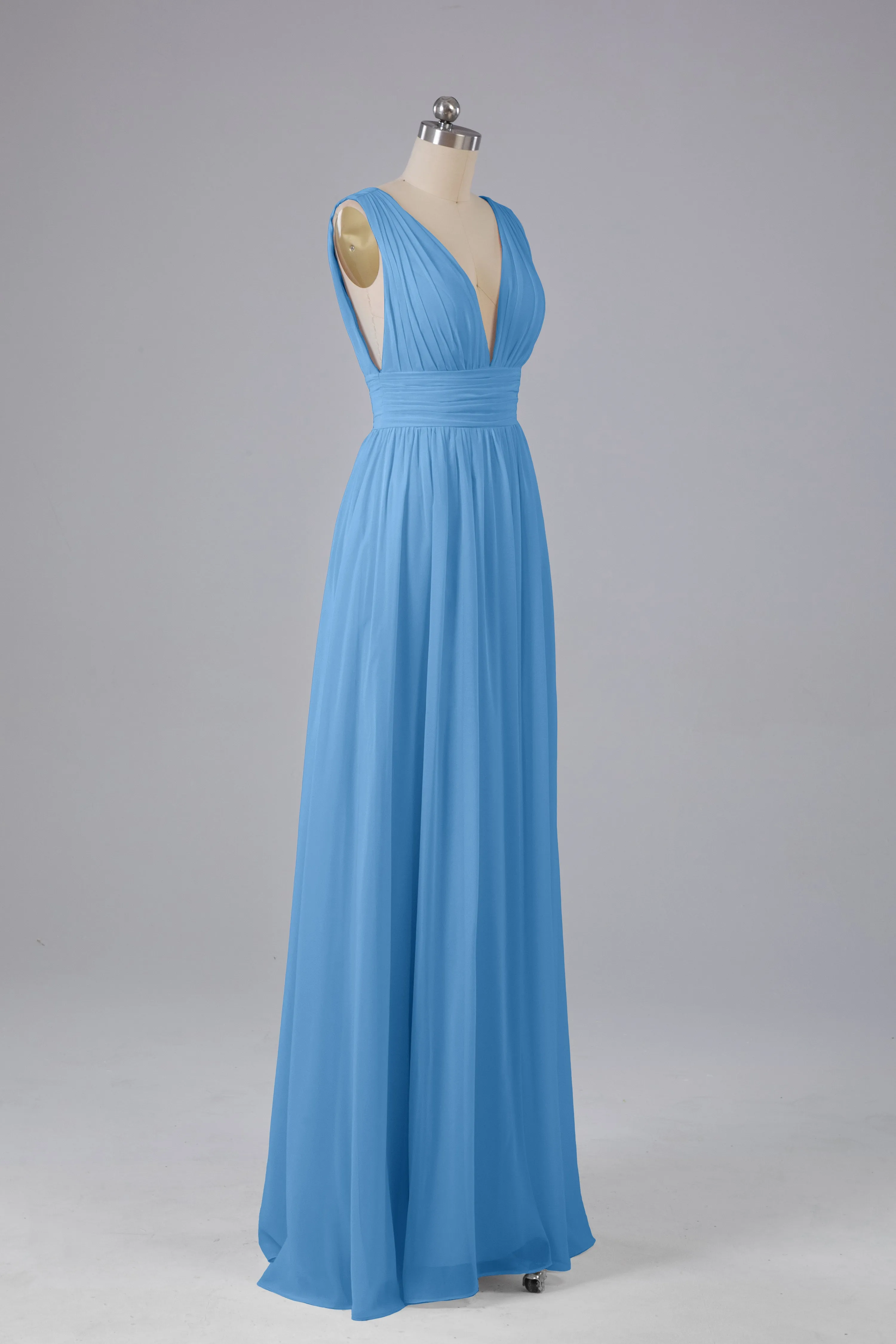 V Neck Chiffon Long Bridesmaid Dresses with Split