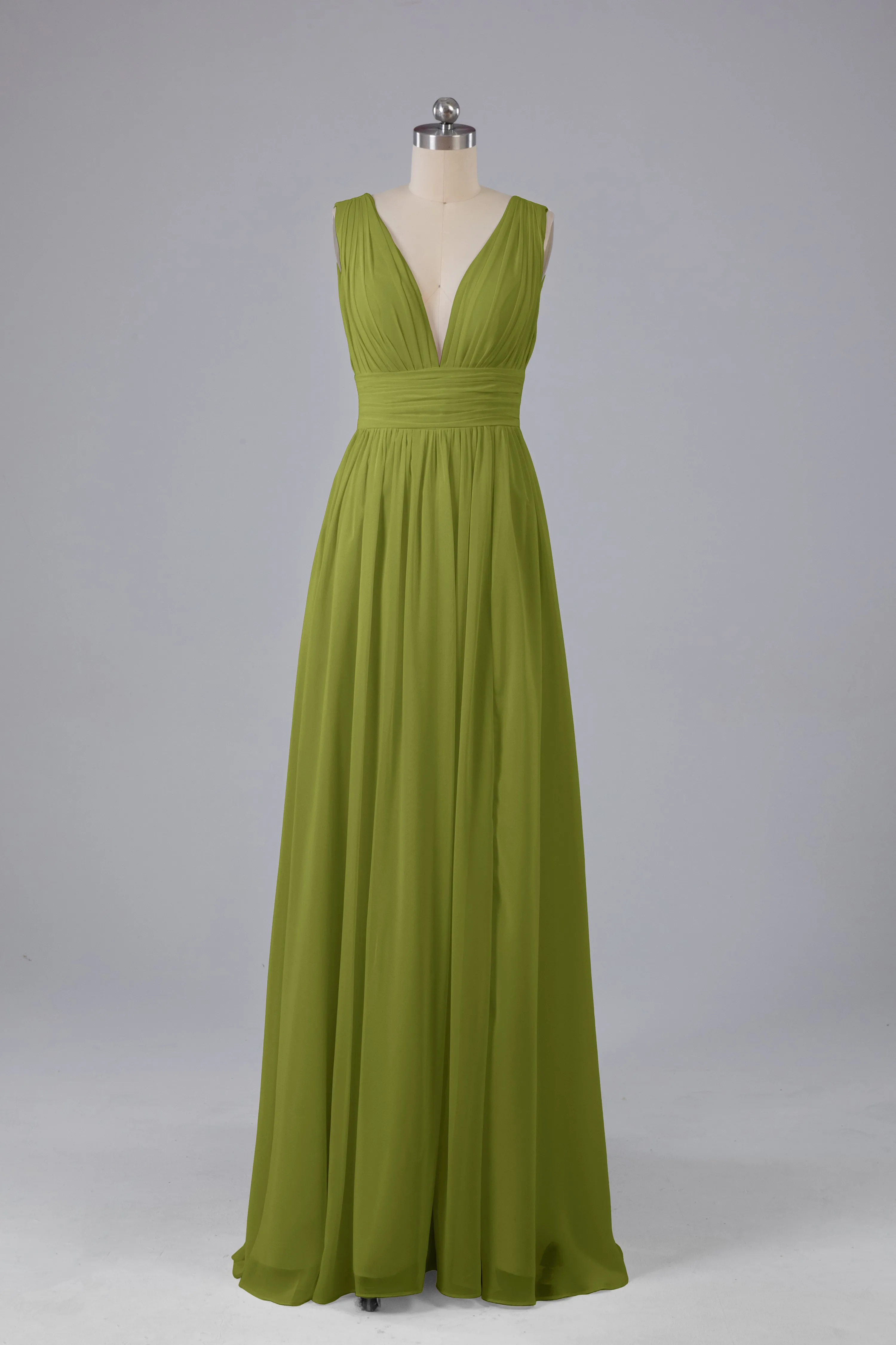 V Neck Chiffon Long Bridesmaid Dresses with Split