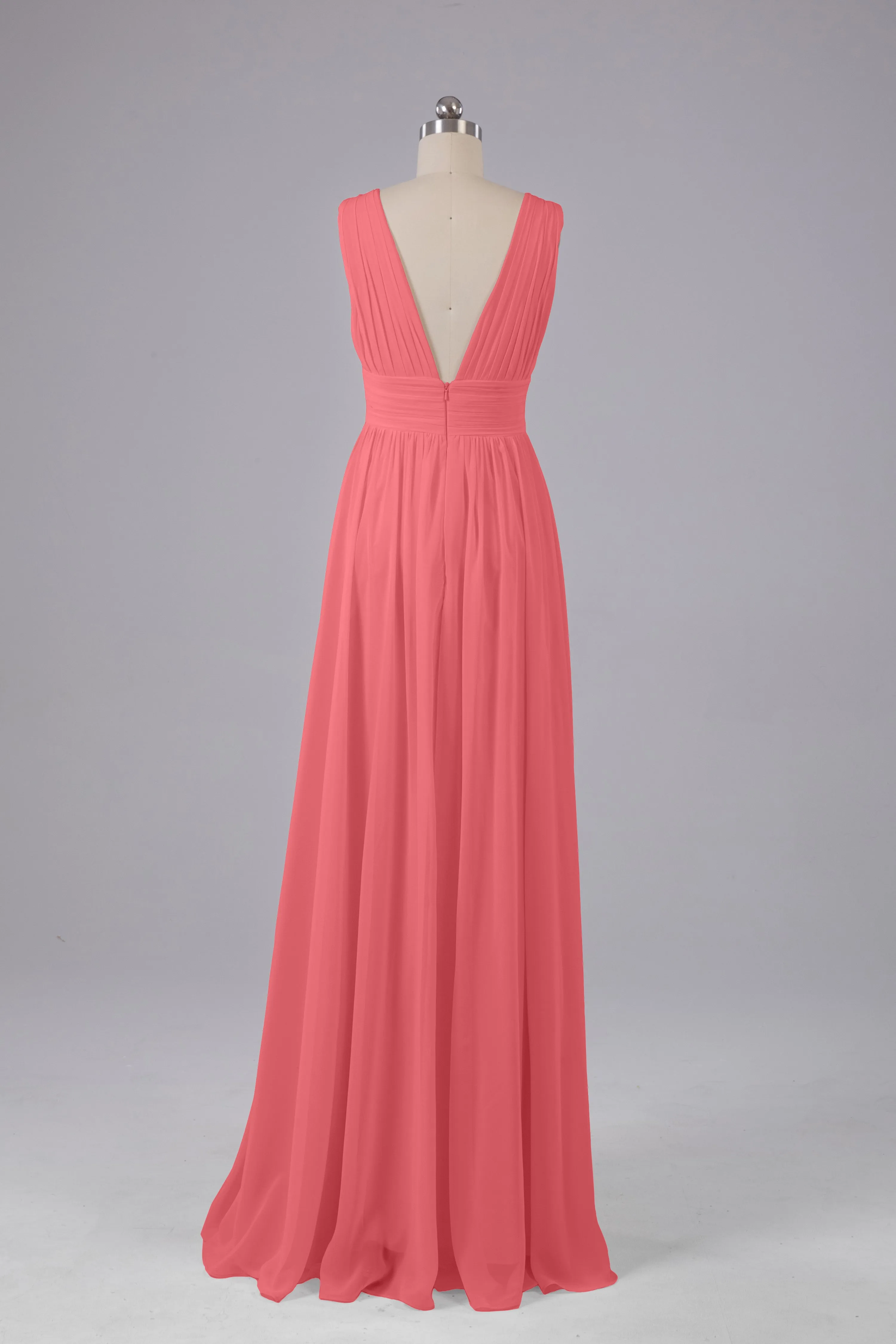 V Neck Chiffon Long Bridesmaid Dresses with Split