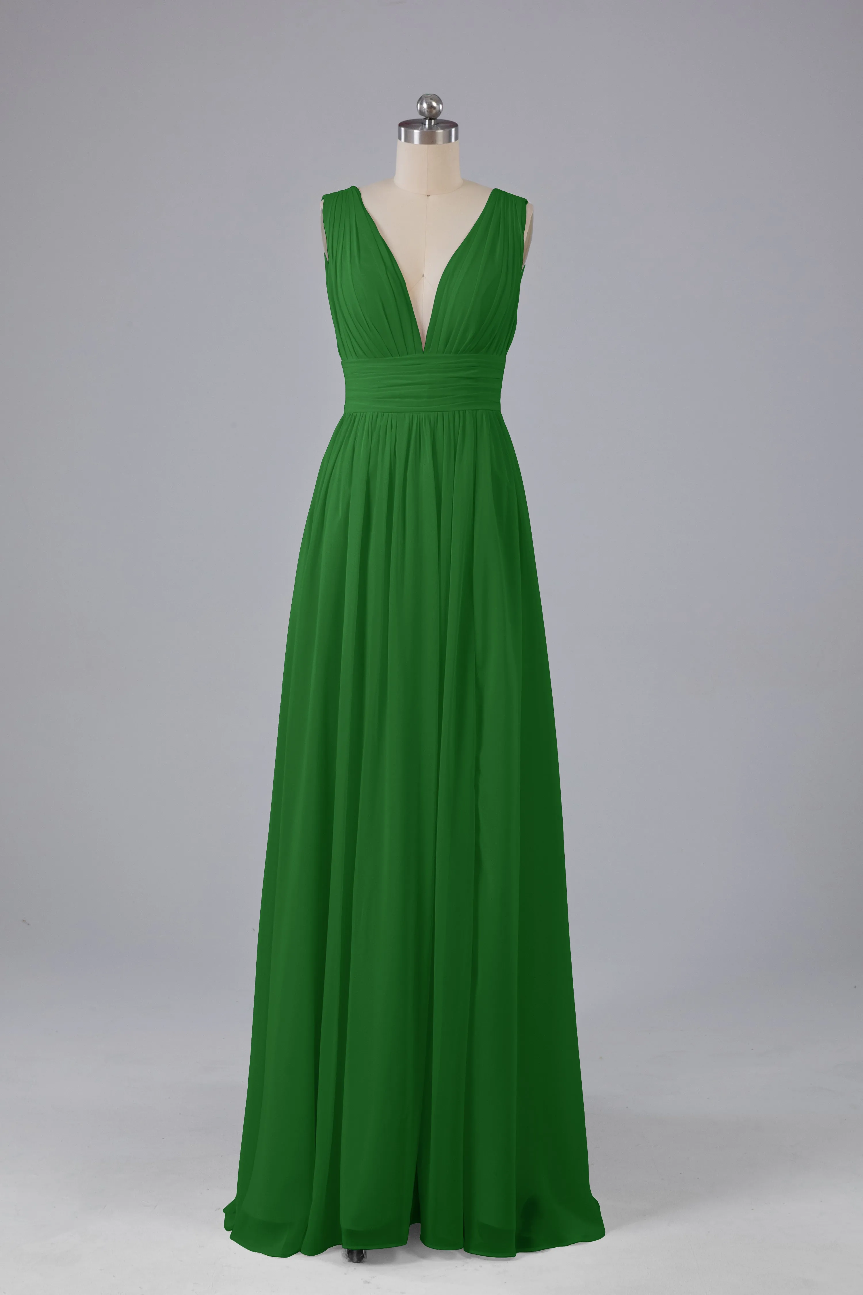 V Neck Chiffon Long Bridesmaid Dresses with Split