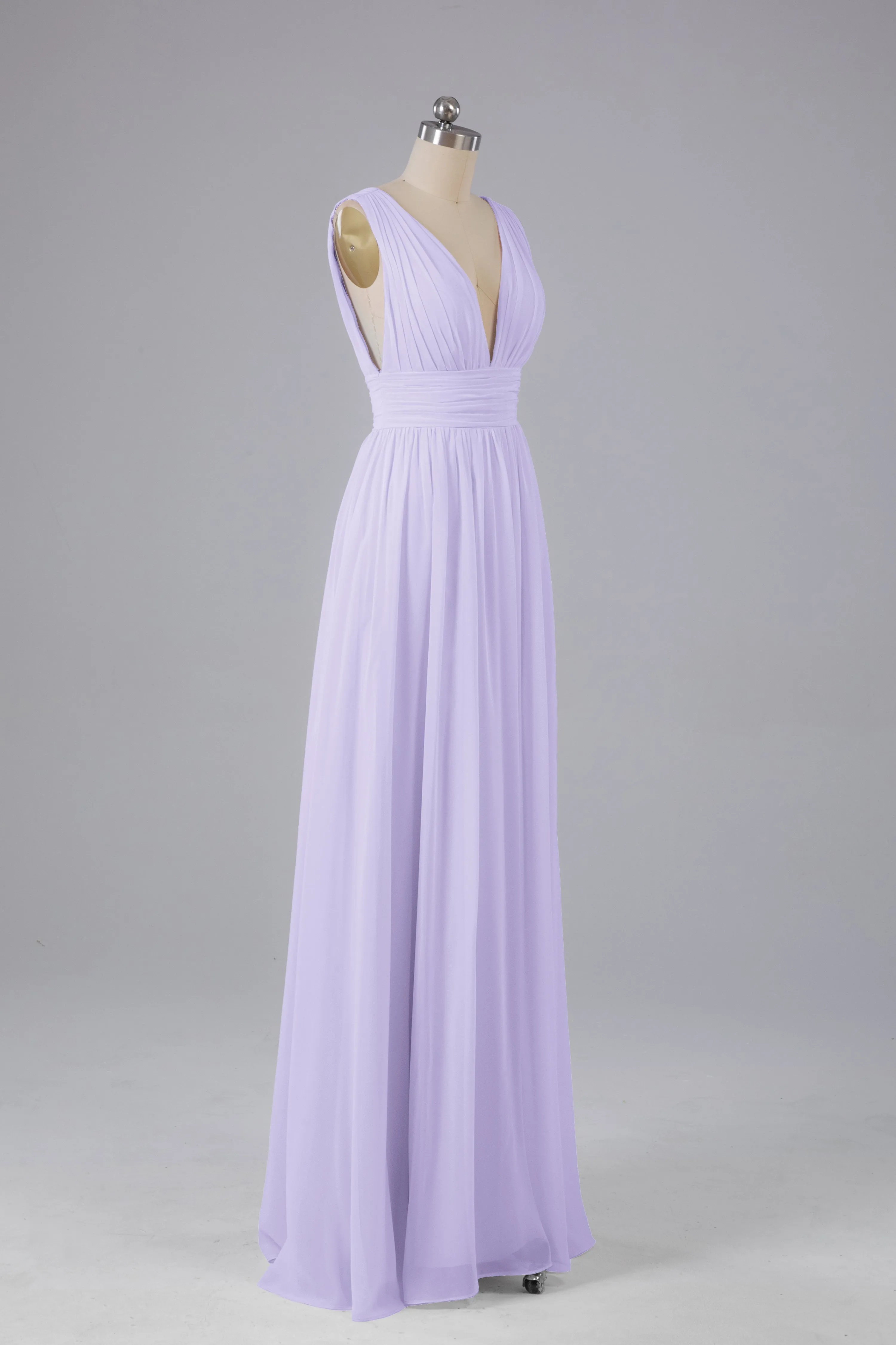 V Neck Chiffon Long Bridesmaid Dresses with Split