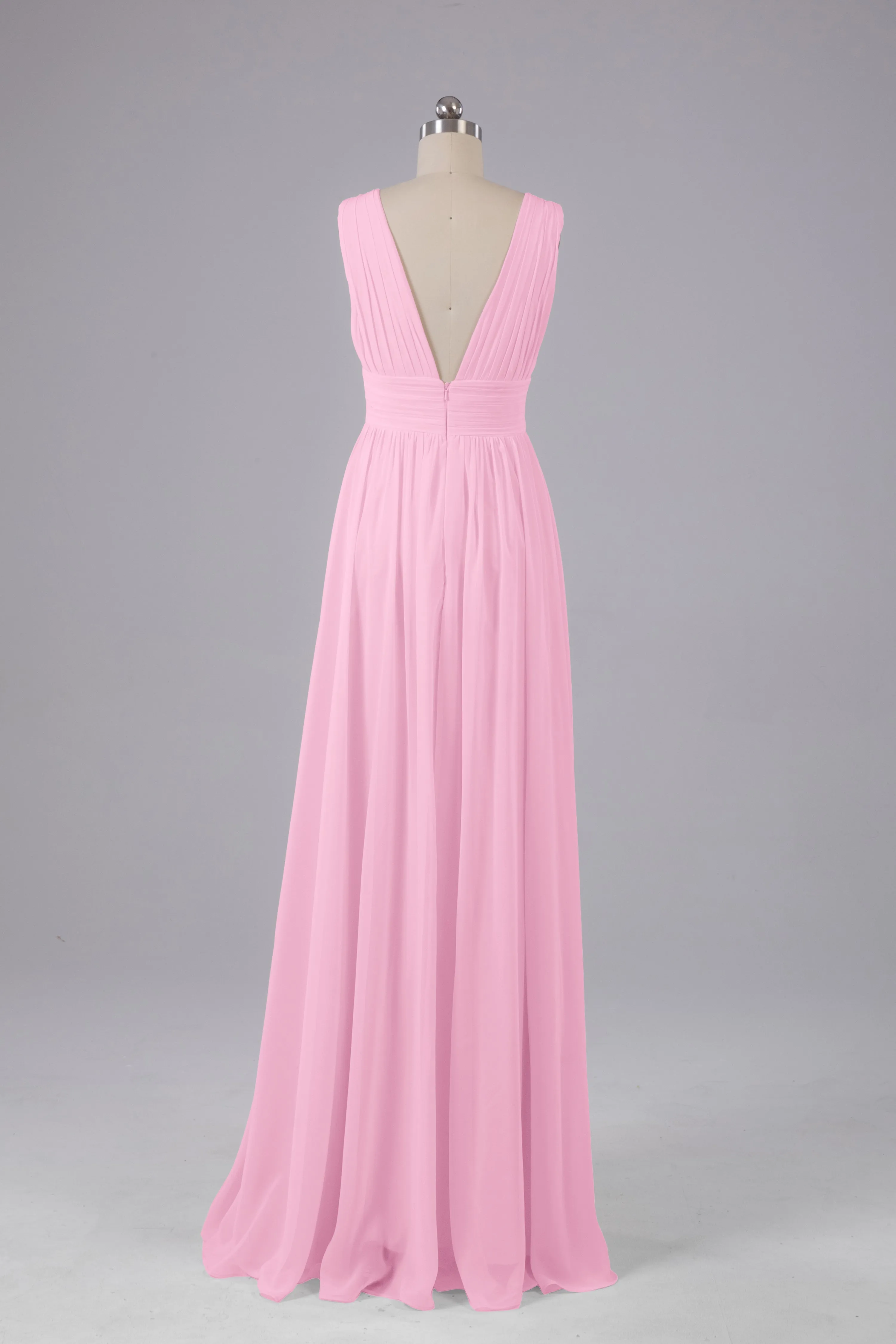 V Neck Chiffon Long Bridesmaid Dresses with Split